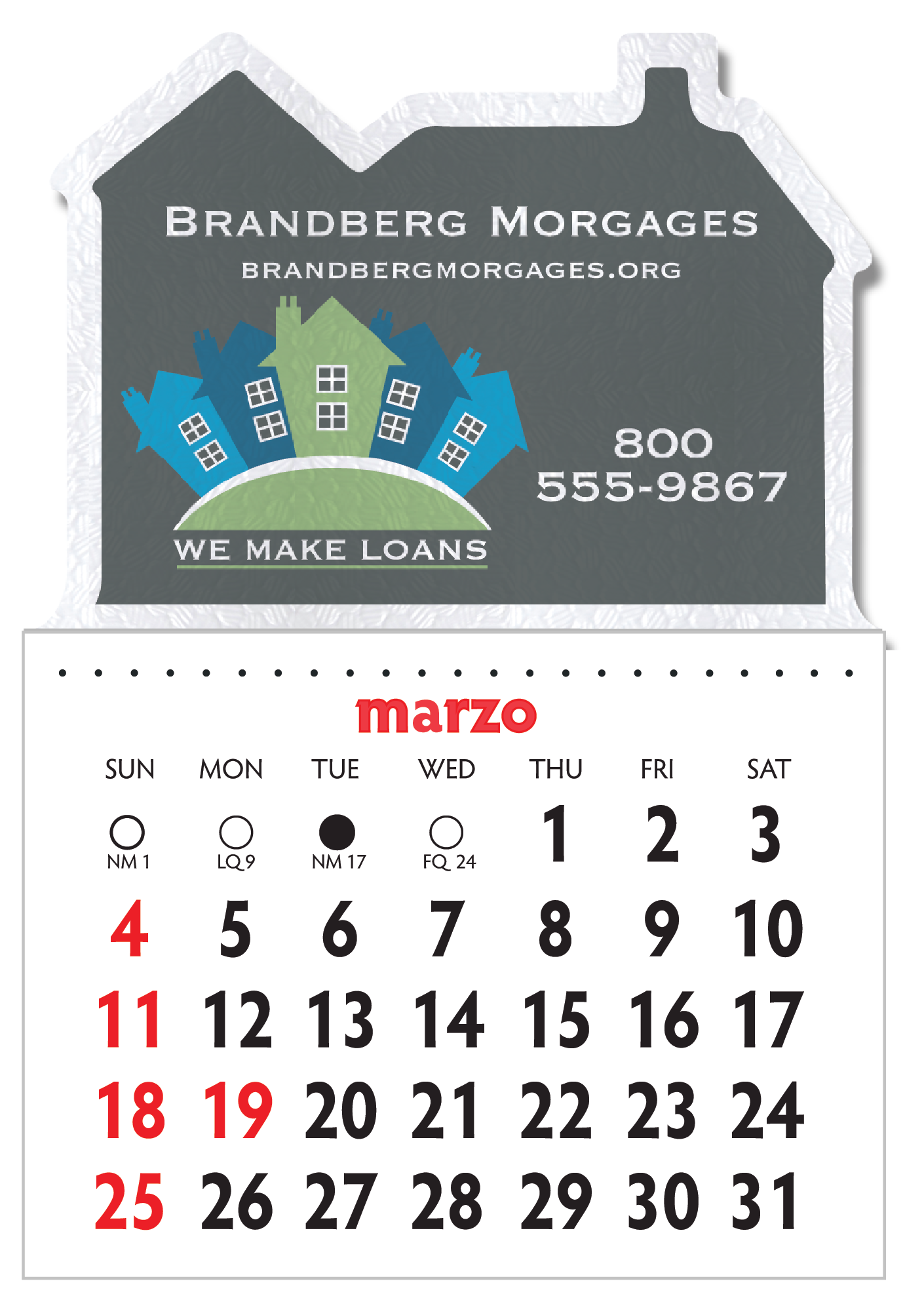 Designer Shaped Kwik-Stik 6 Mil Smooth Vinyl Spanish Calendar w/ House Top 1