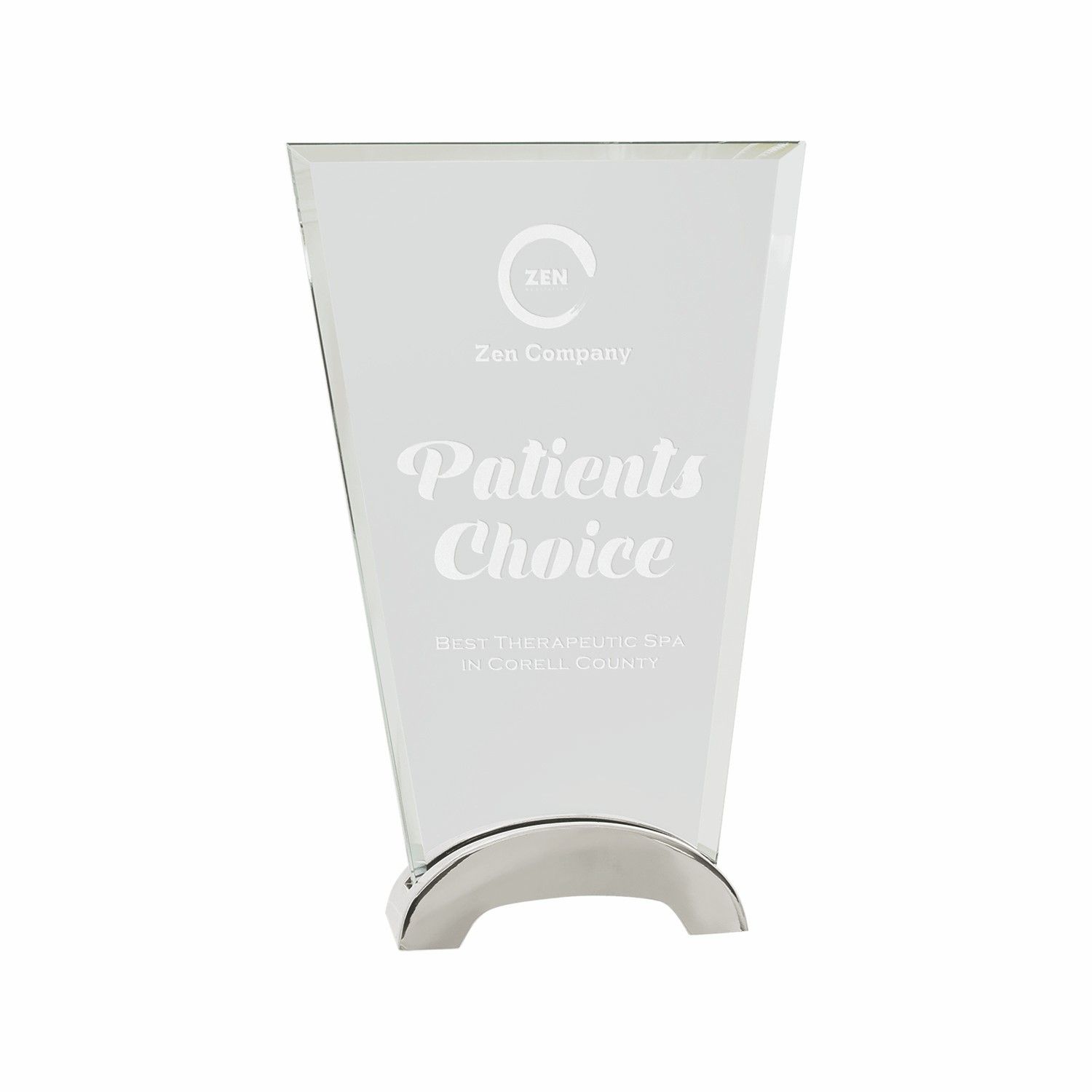 8 1/2" Clear Fan Platinum Glass Award w/ Arch Metal Base