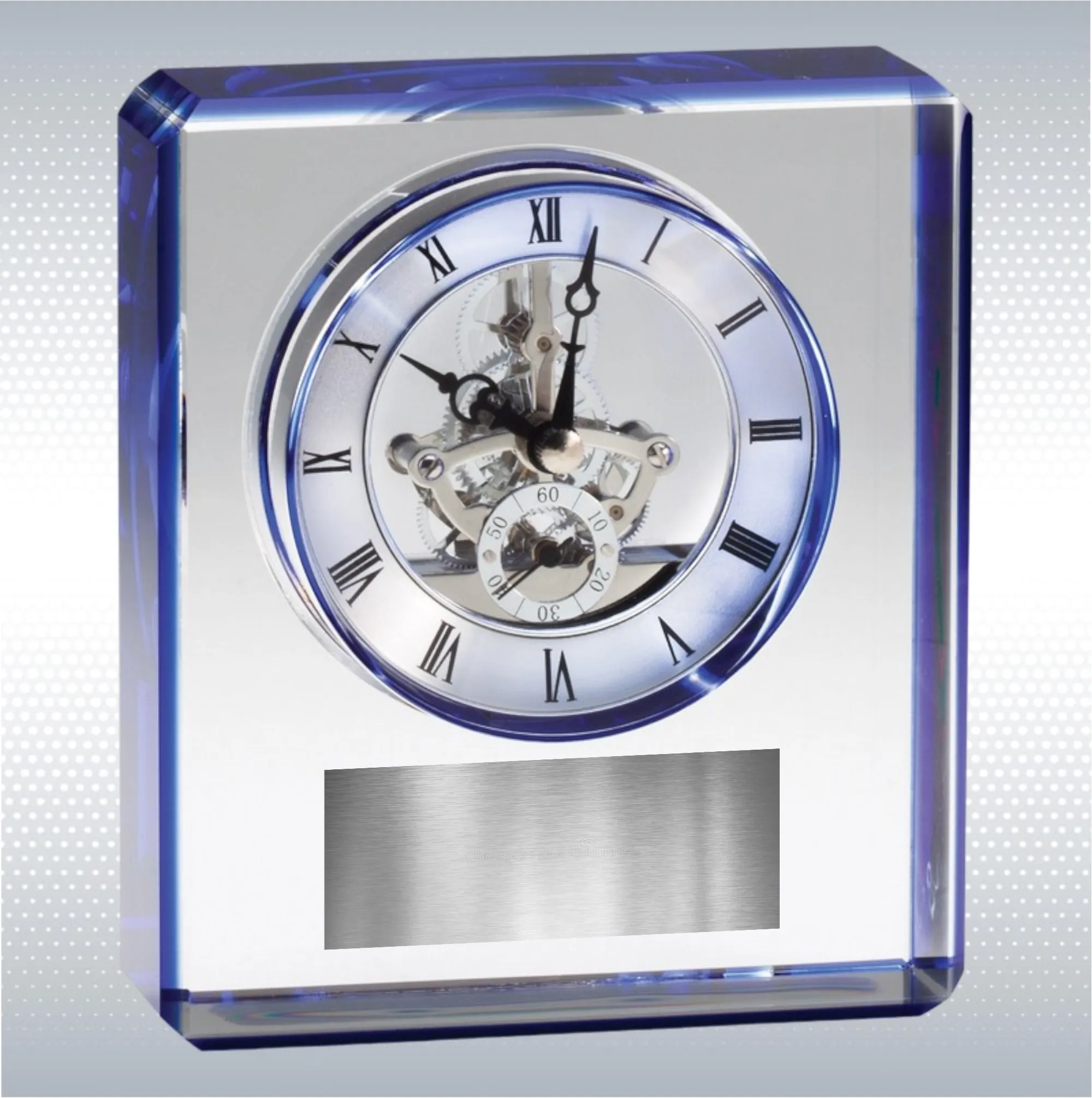 5.75" Blue Edge Rectangular Crystal Desk Clock Award 3