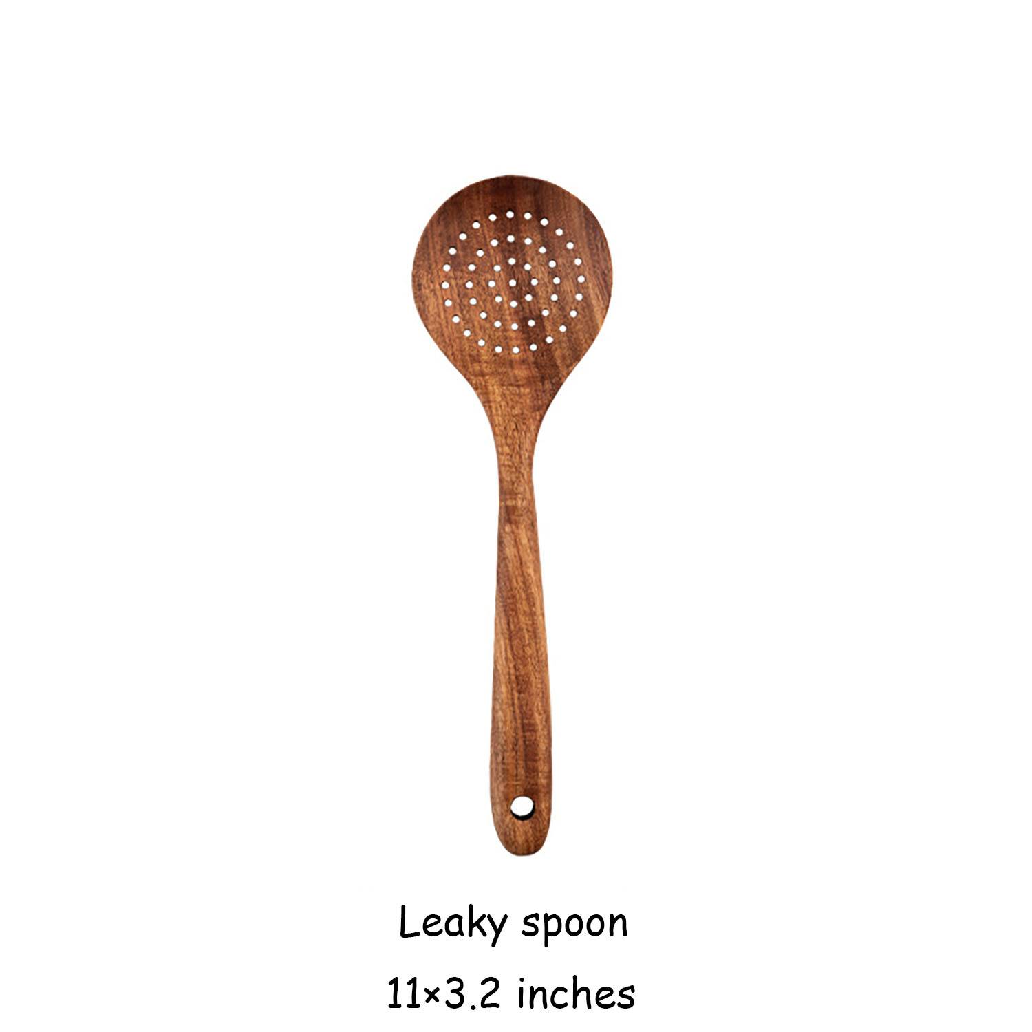 9 Piece Natural Teak Wooden Kitchen Utensil Set with Holder 6