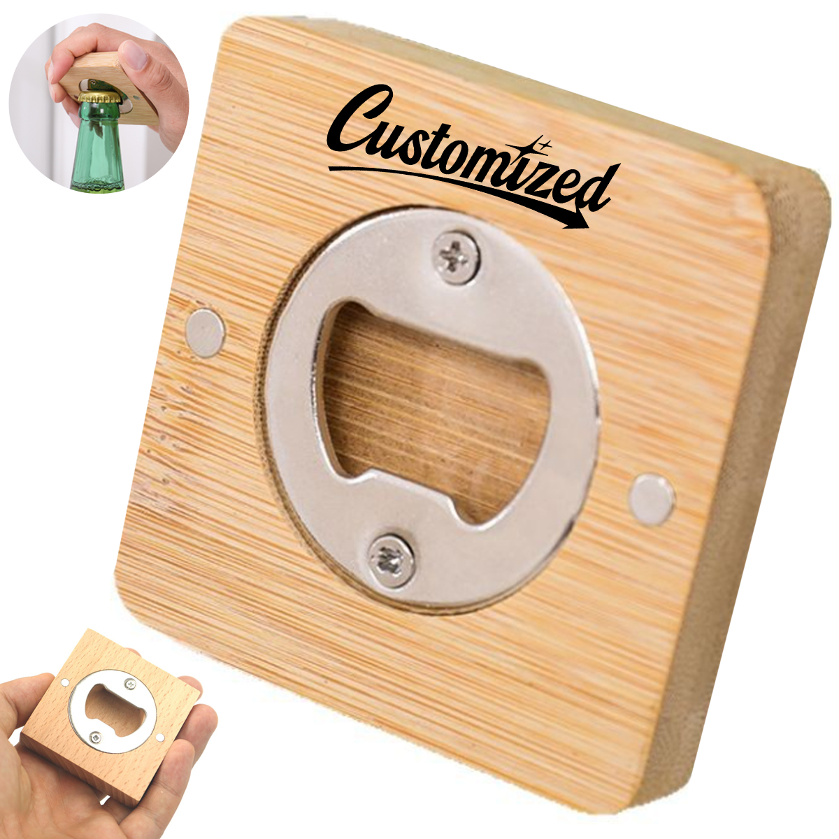 Magnetic Wooden Bottle Opener Custom Laser Engravable 11