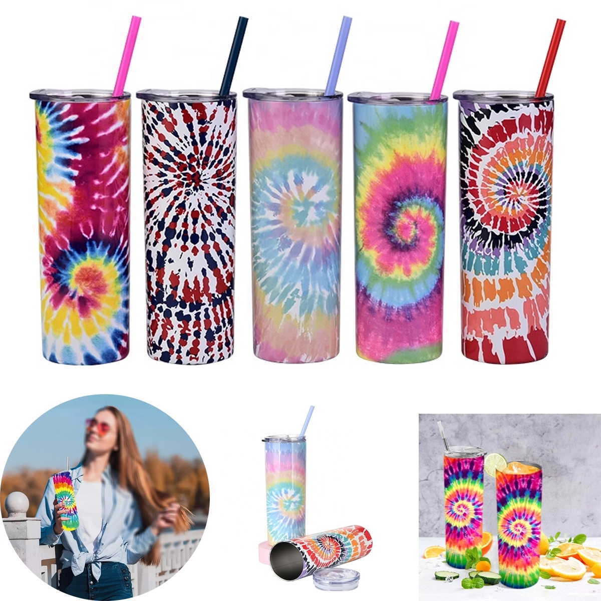 20 Oz Tie Dye Stainless Steel Skinny Tumbler 1