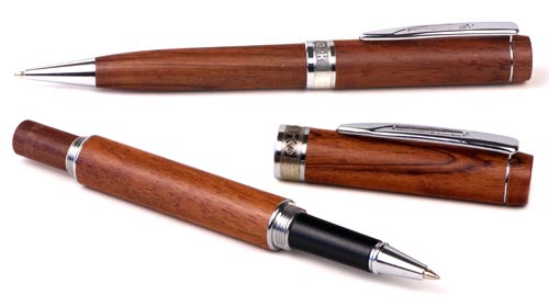 Inforest Flat Top Wood Ballpoint Pen and Rollerball Set