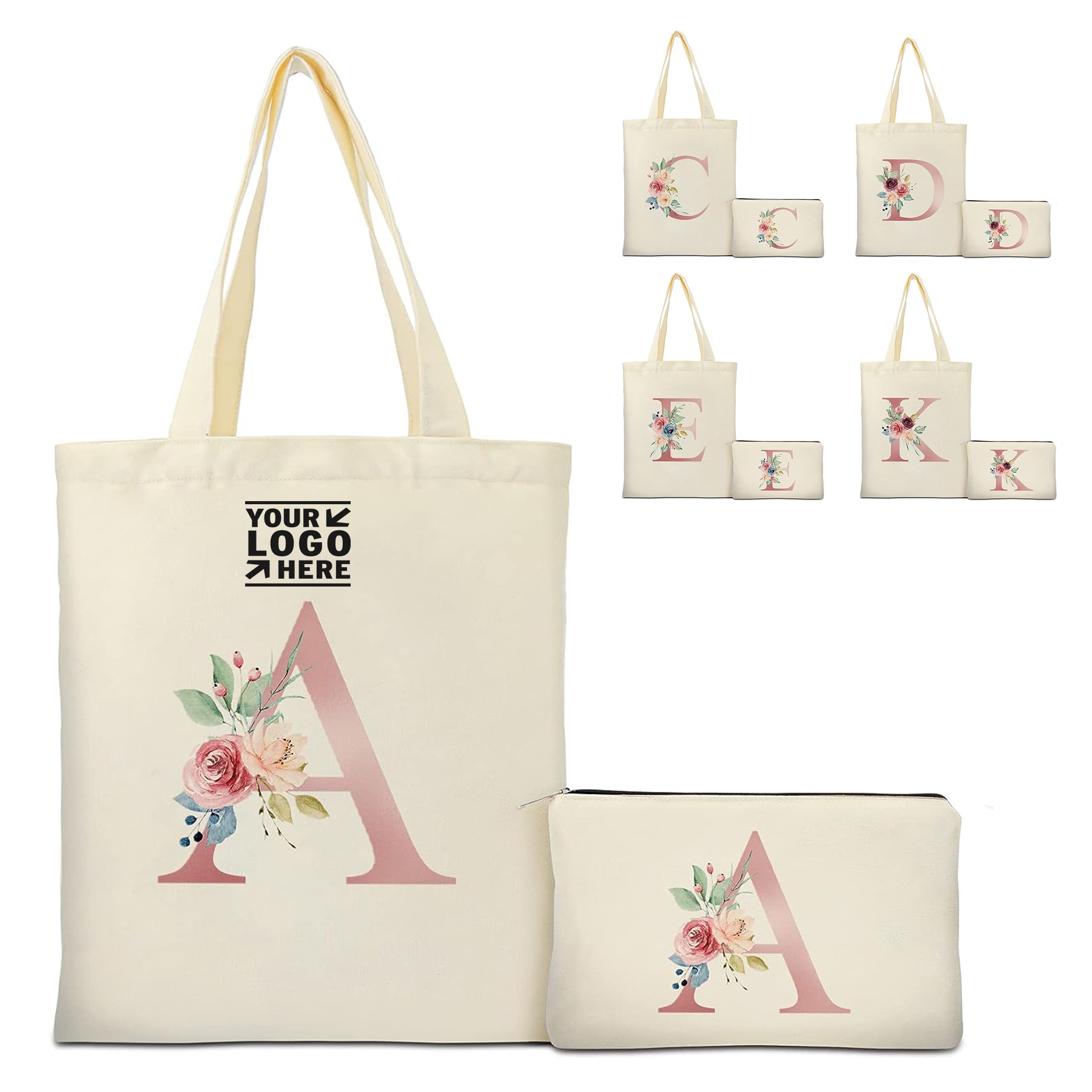 Wedding Birthday Gift Canvas Personalized Tote And Cosmetic Makeup Bag with Zipper Pocket 2