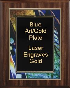 7" x 9" Classic Walnut Finish Plaque with a Blue Art/Black Plate 2