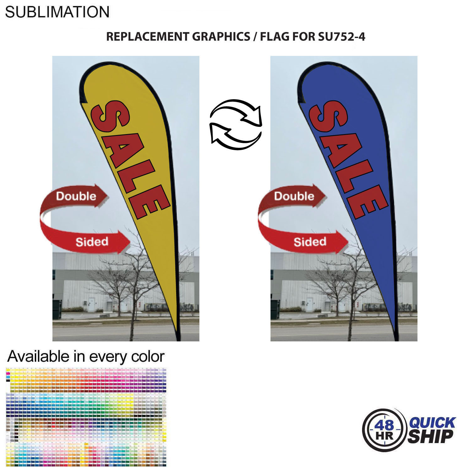 48Hr Quick Ship - Replacement Flag for 13.5' Large Tear Drop Flag Kit, Full Color Graphics Two Sided 2