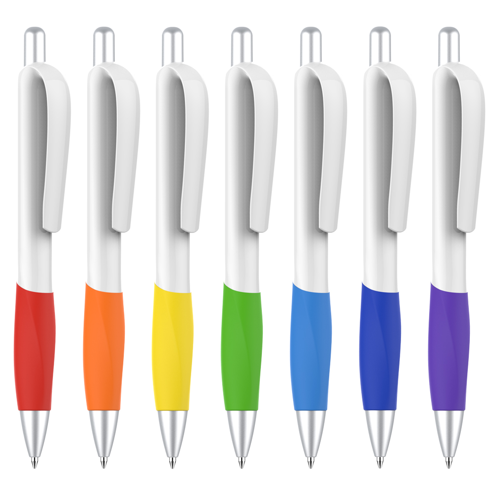 Colored Grip White Plastic Pen 3