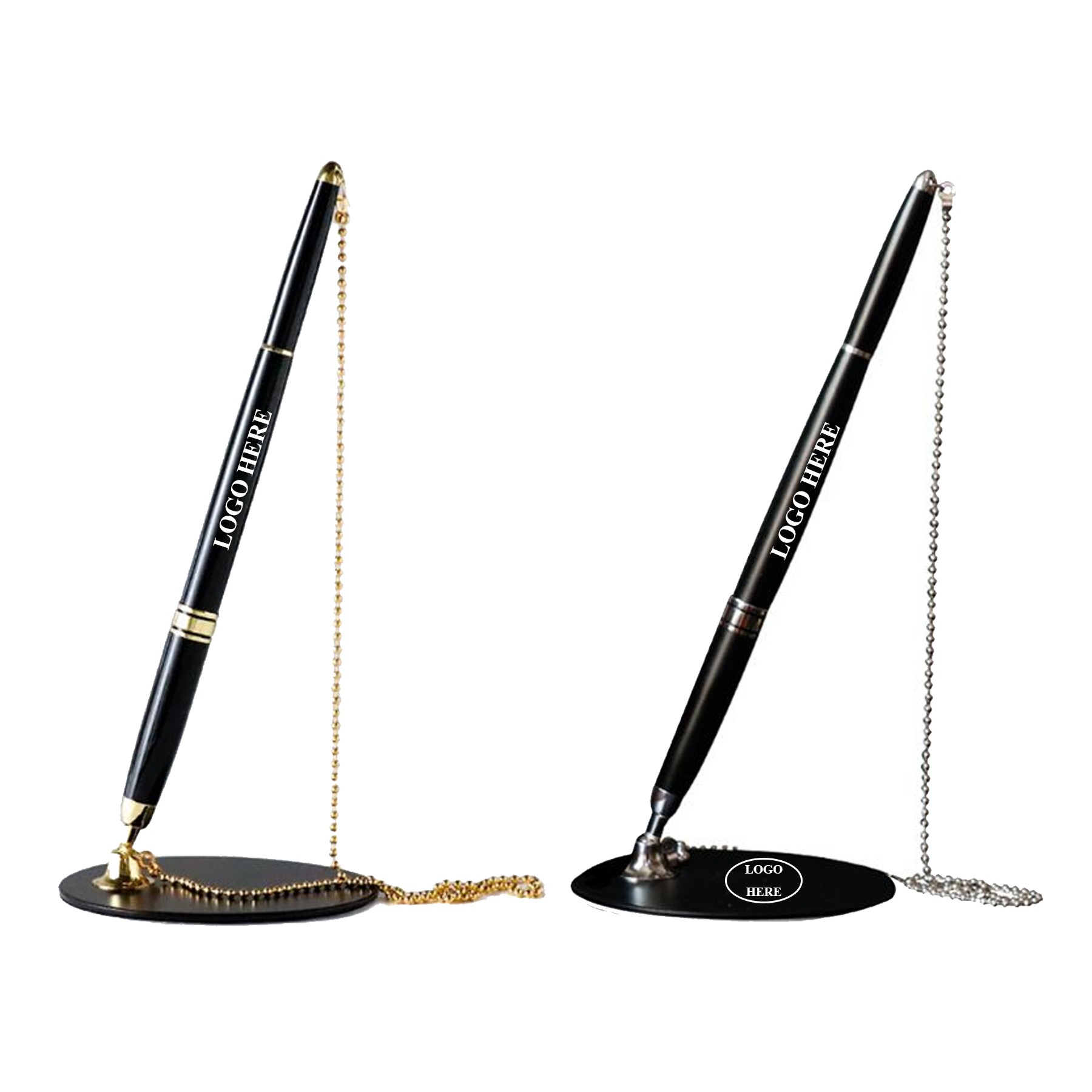 Attached Base Stand Desk Counter Signature Pens with Chain