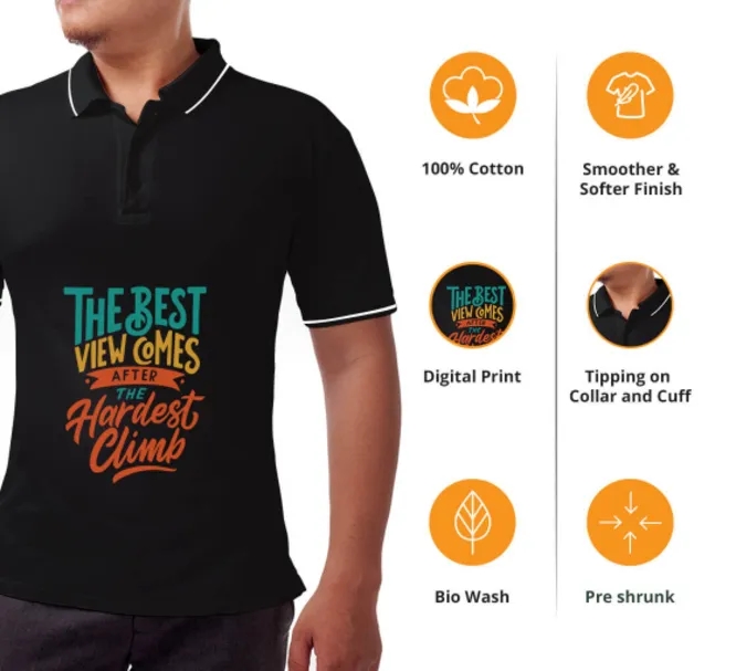 Men's Black Polo Shirt - Custom Printed 7