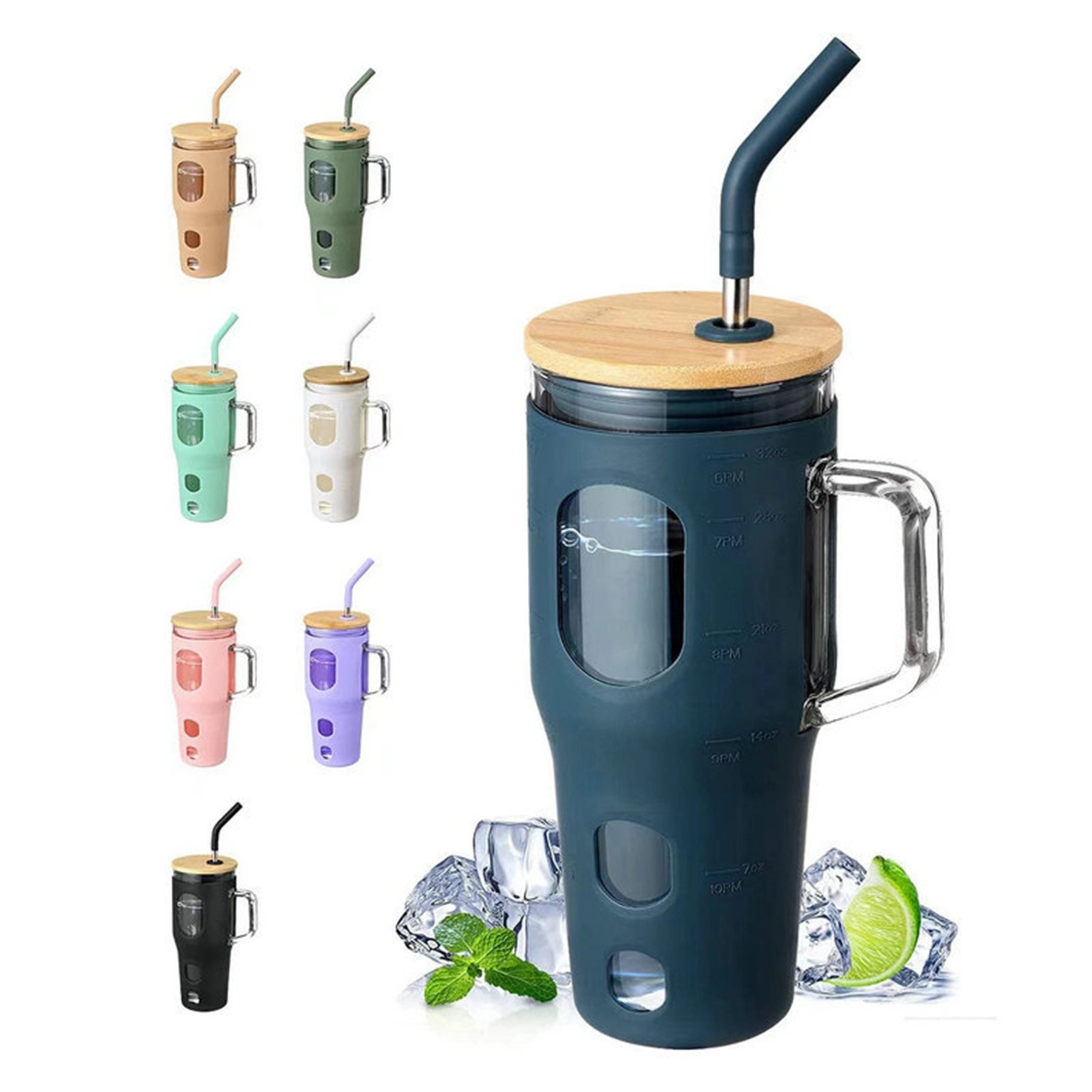 32 Oz Glass Tumbler with Straw and Bamboo Lid 8