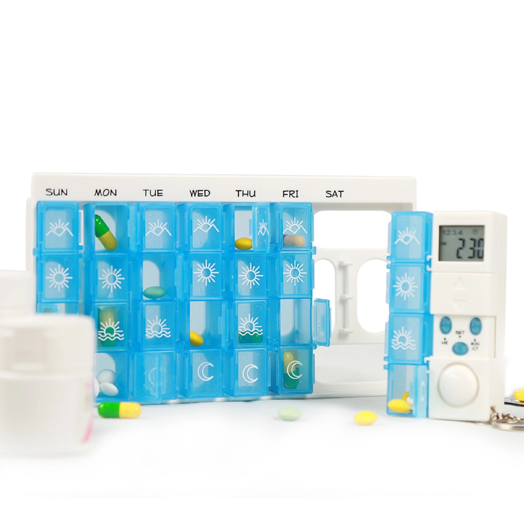 28 Grid 7 Day Pill Box with Alarm Clock 7