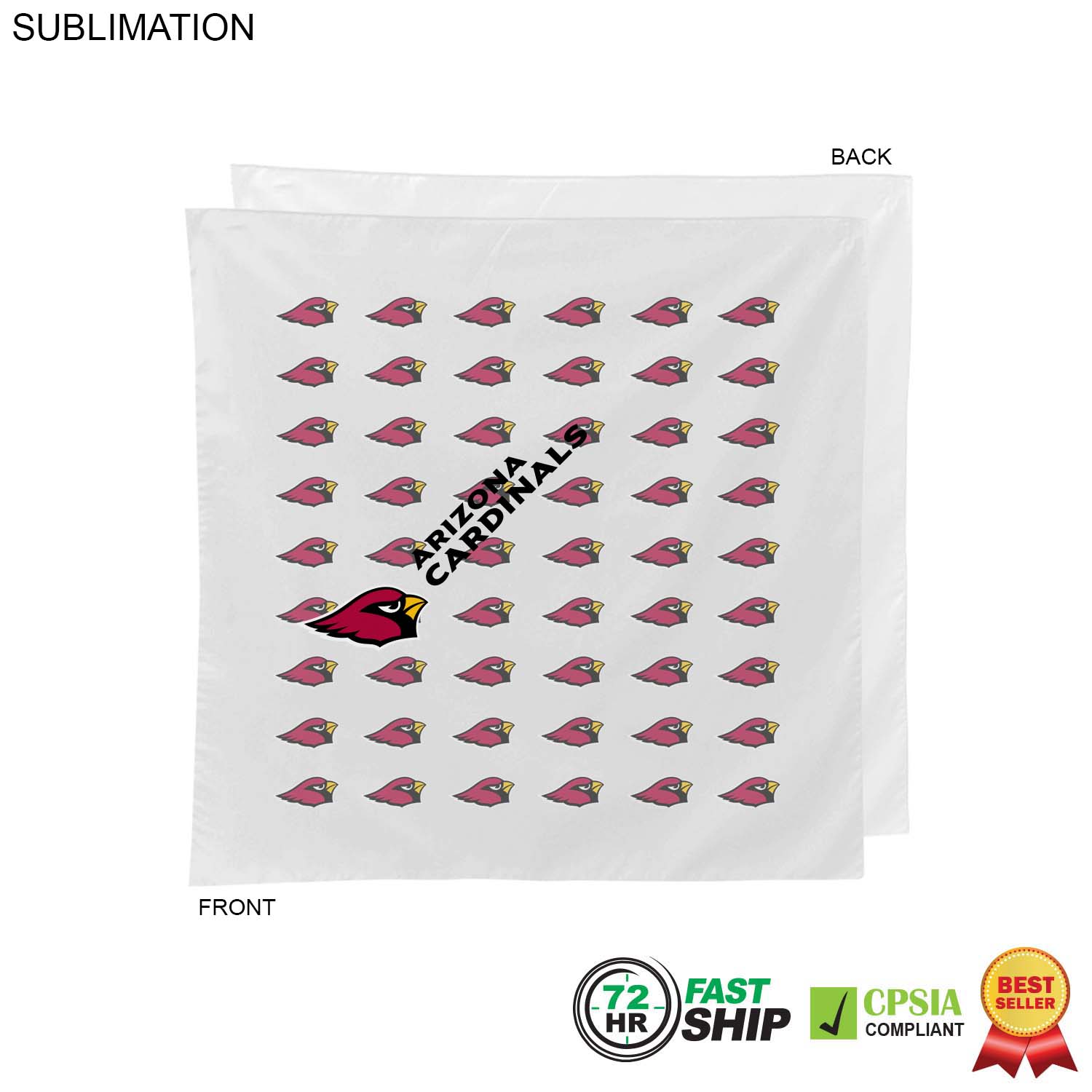 72 Hr Fast Ship - White Square Bandana, 22x22, Sublimated Full Color Logos 2