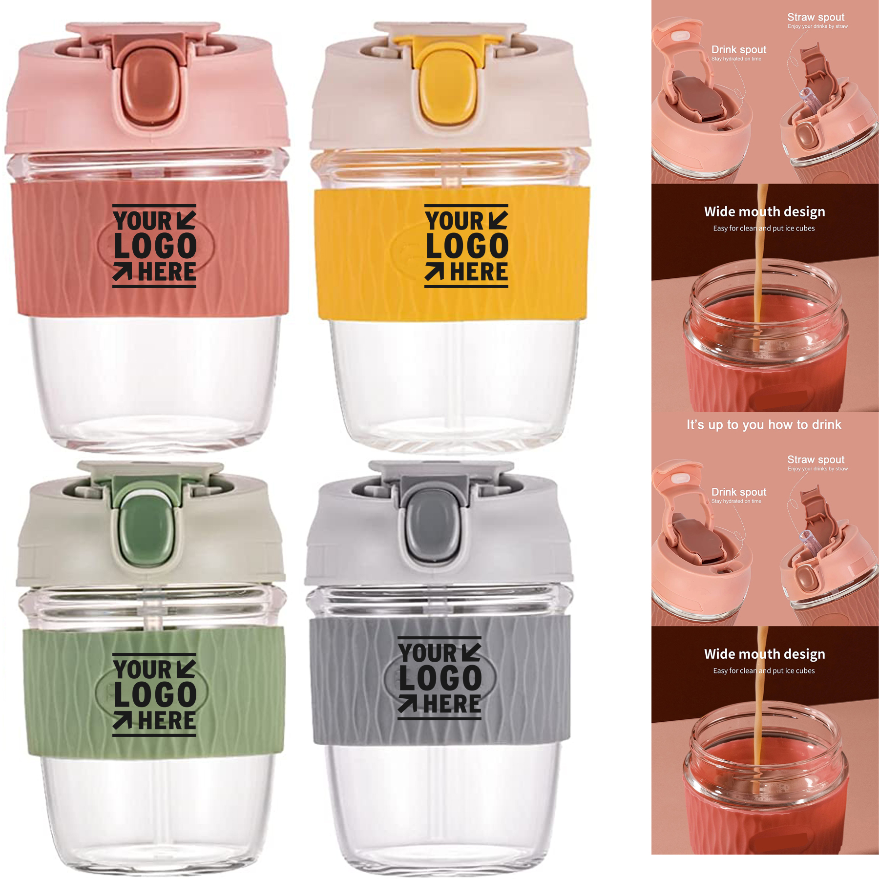 12 oz Glass Water Bottle with Straw 2