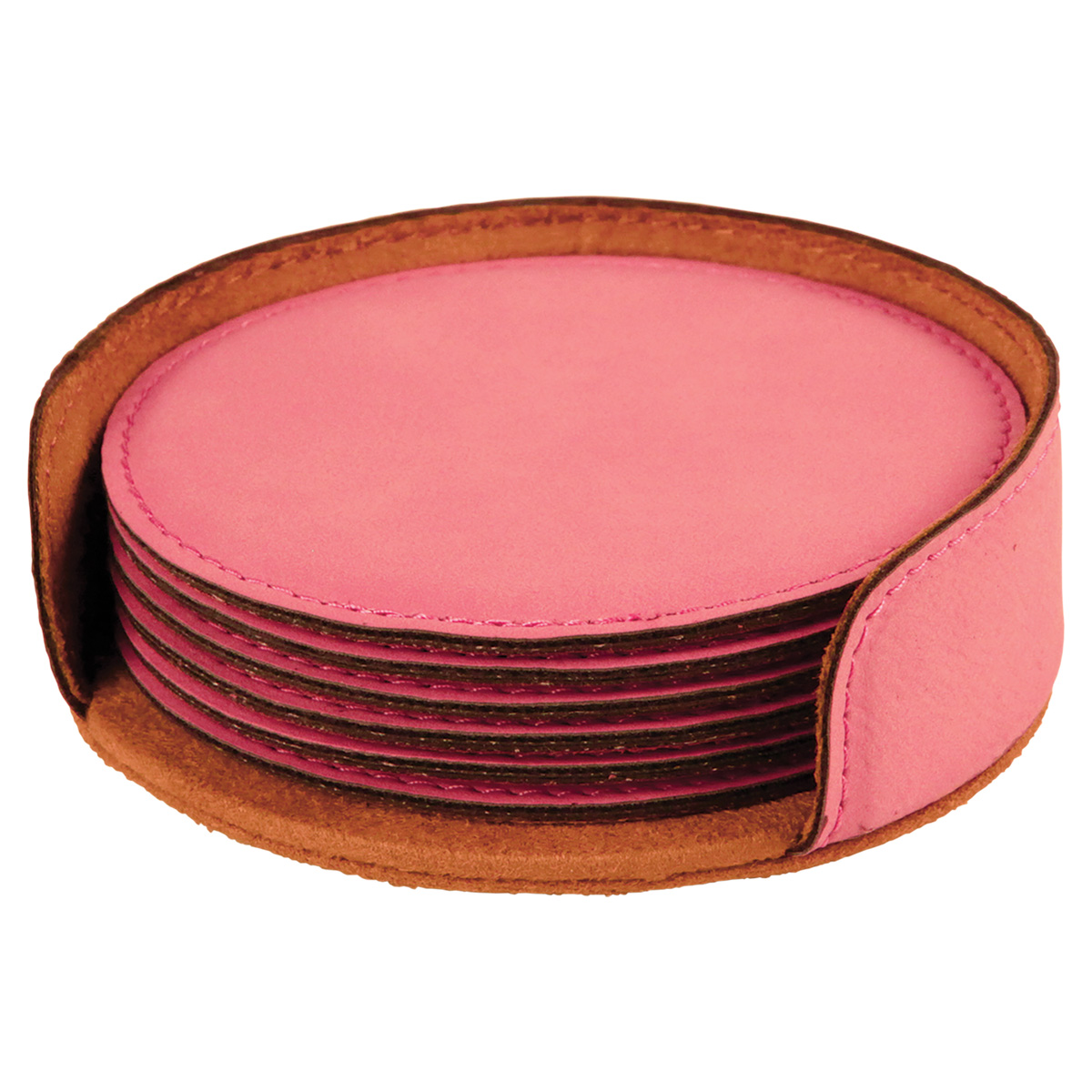 Pink Leatherette Round 6-Coaster Set 3