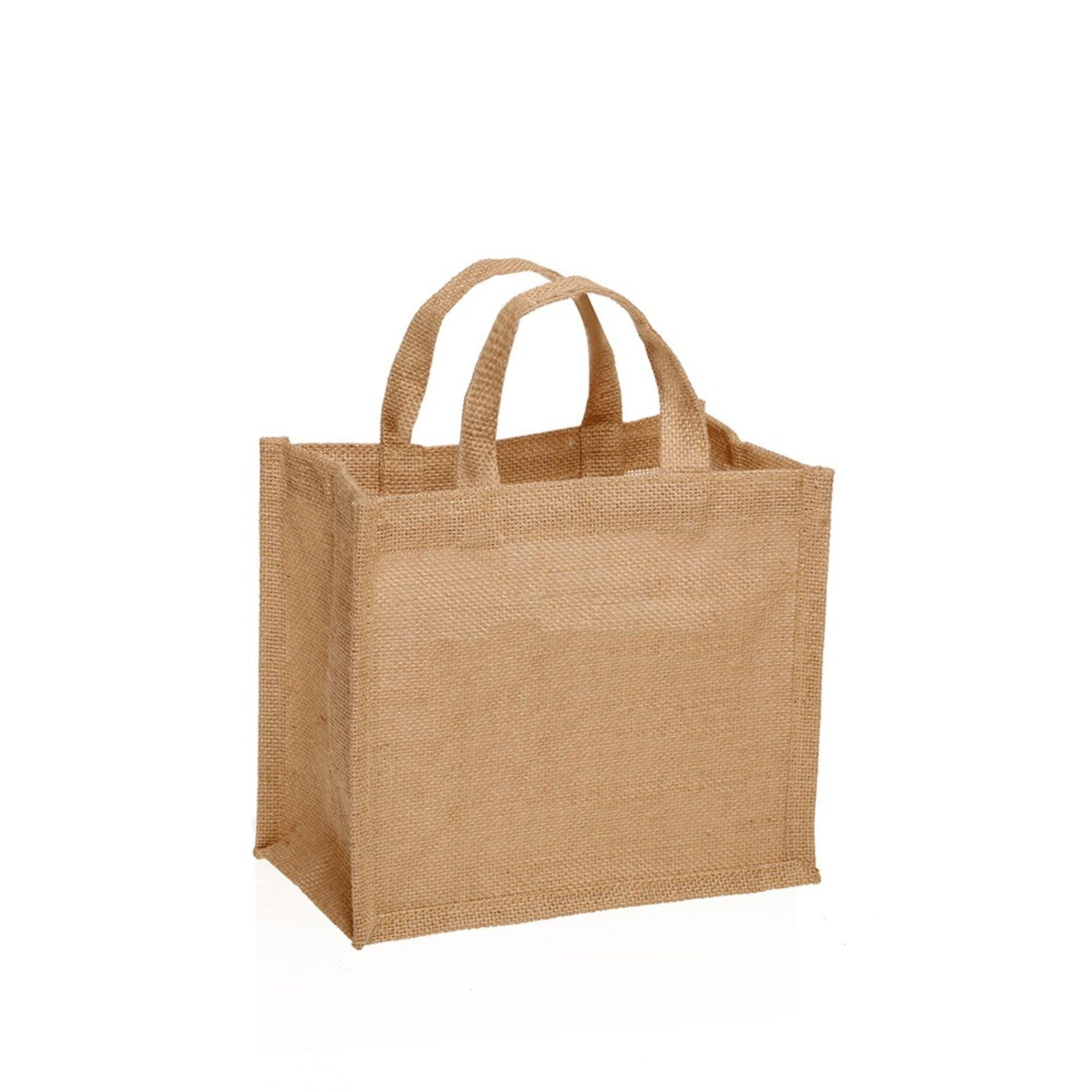 Recyclable Compact Jute Tote Bag W/ Gusset (9" x 8" x 5") 2