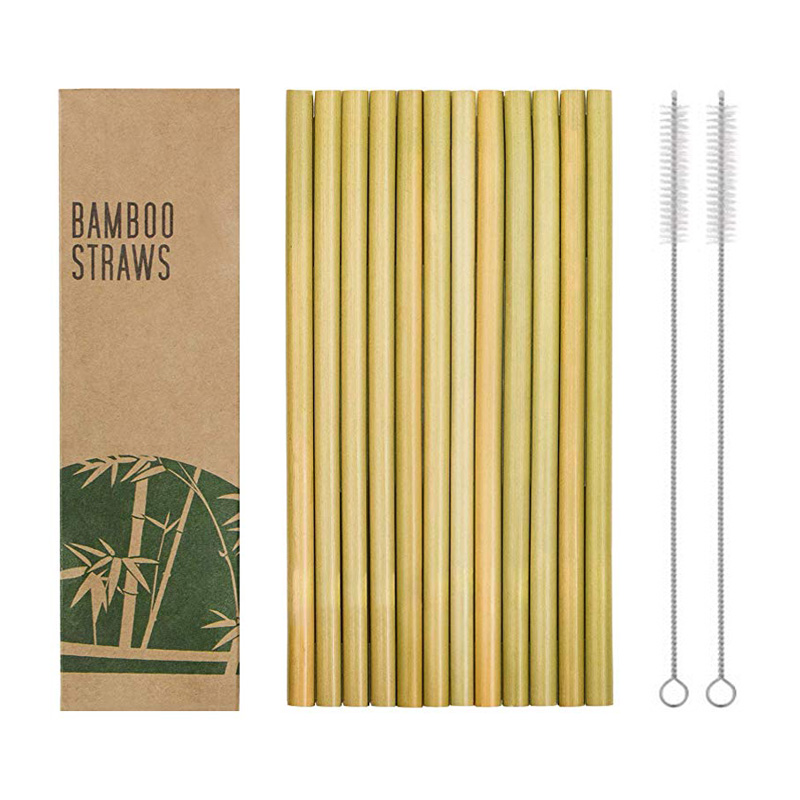 12pcs Reusable Bamboo Drinking Straw W/ Cleaning Brush In Paper Box 3