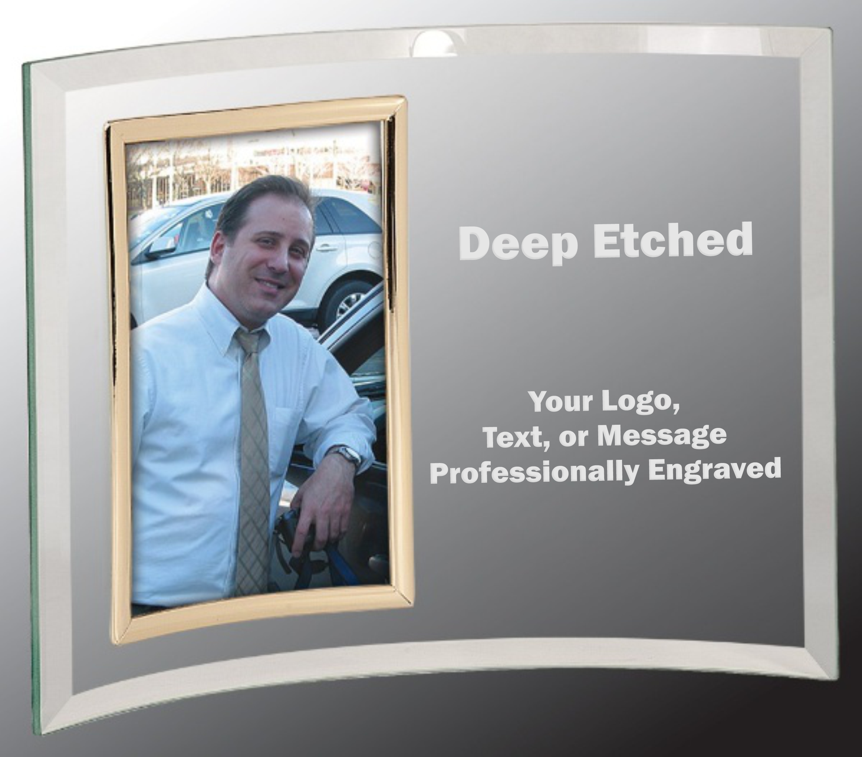 11" x 8" Jade Glass Crescent with 4" x 6" Picture Frame Award