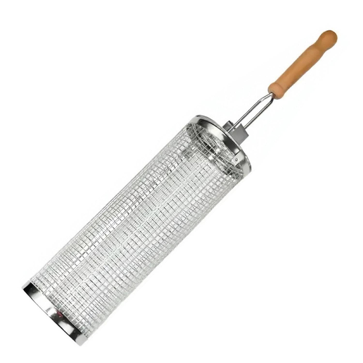 Outdoor Stainless Steel Barbeque Cage w/ Wooden Handle 7