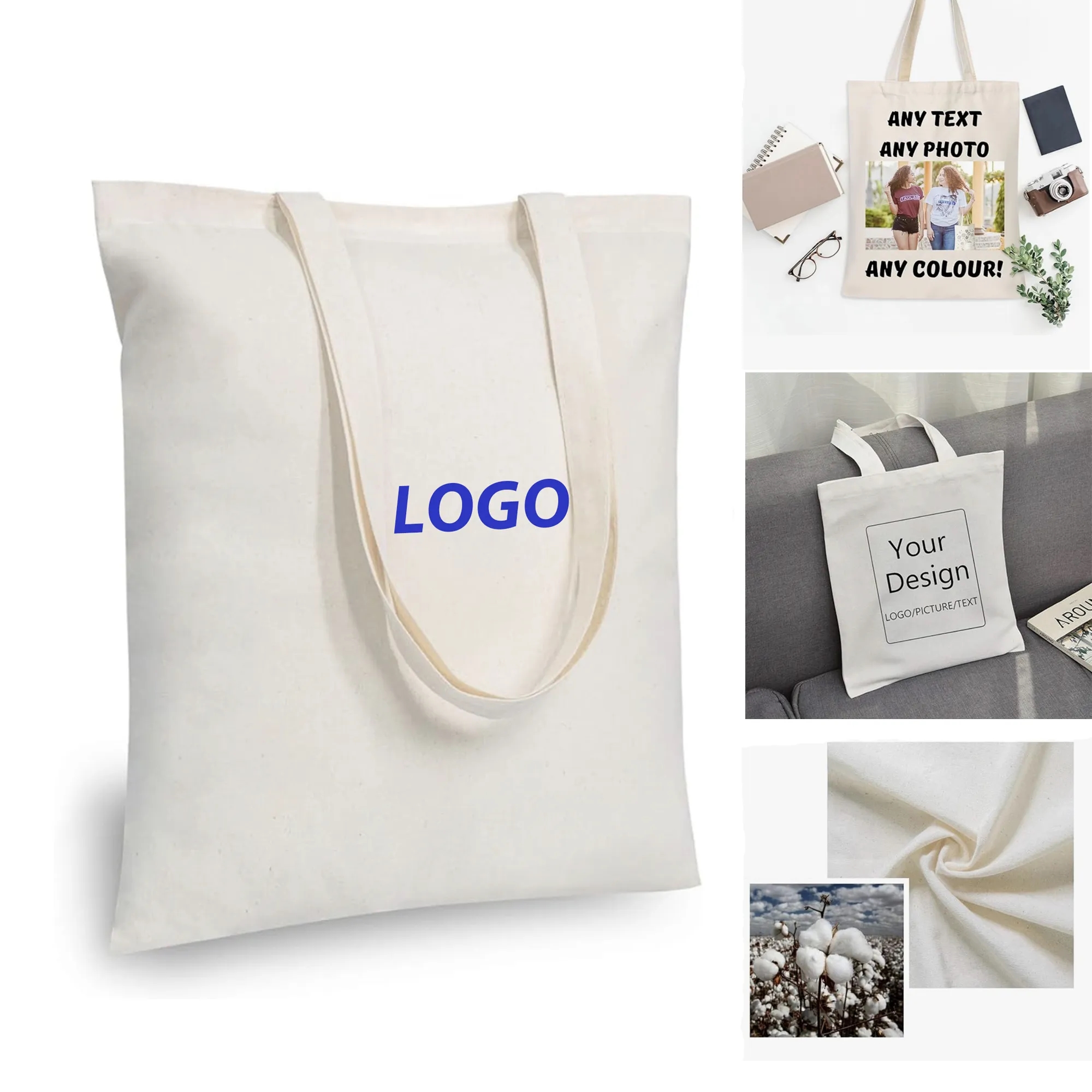 8oz Reusable Canvas Cotton Grocery Shopping Tote Bag 16"x15" 4