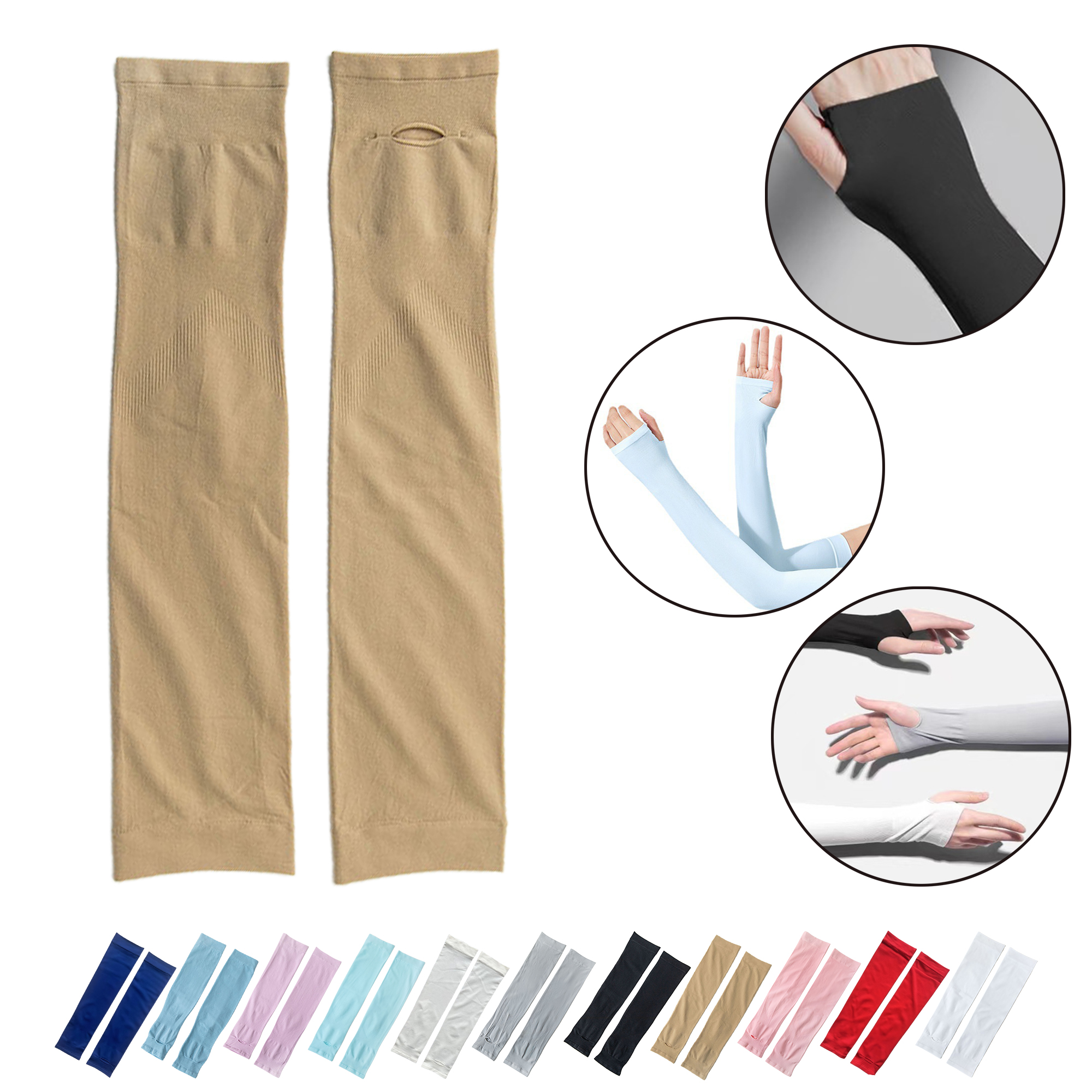 Fingerless Cooling Arm Sleeves UV Protection Sunblock for Men Women Outdoor Cycling Sports 12