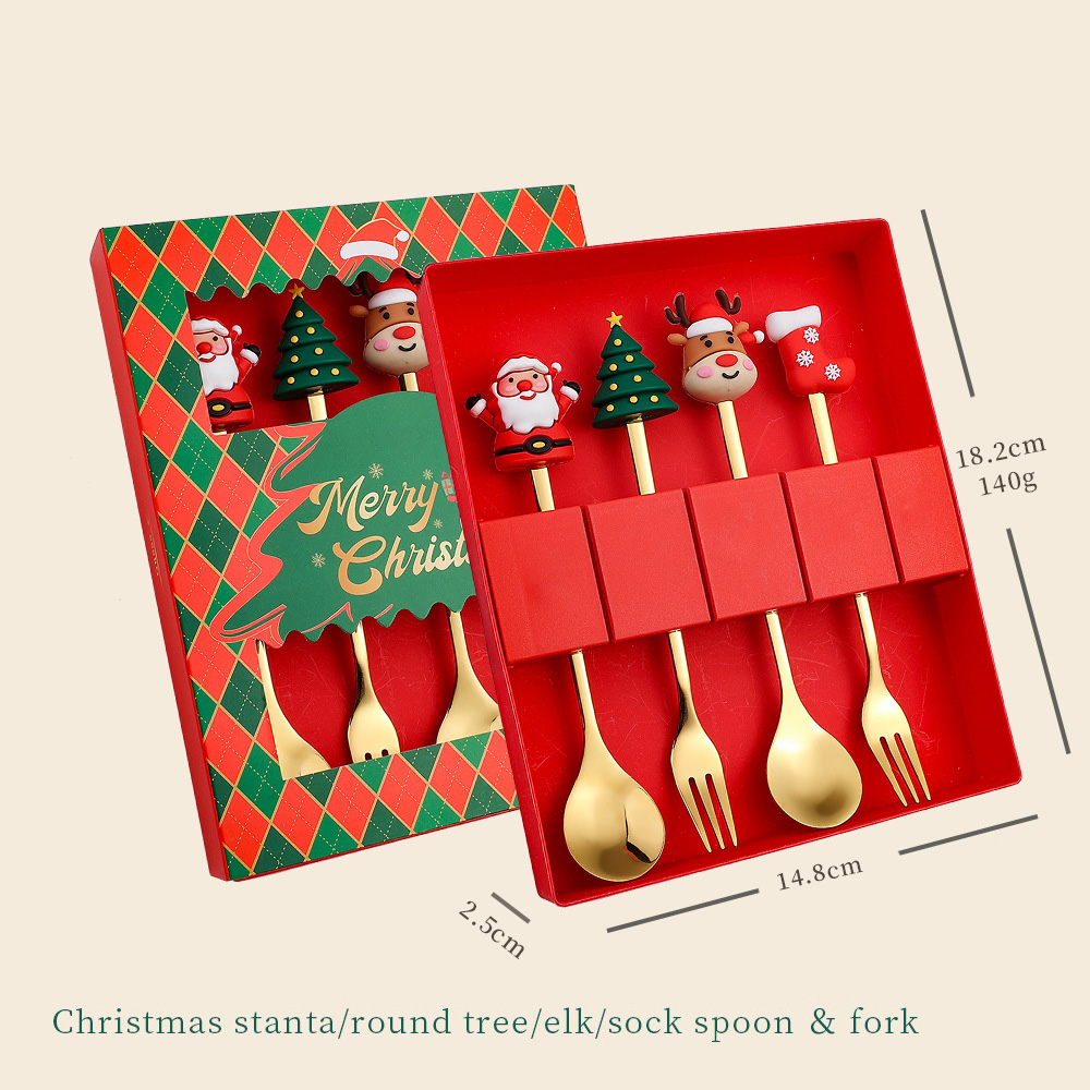 Christmas Stainless Steel Spoon And Forks Set 5