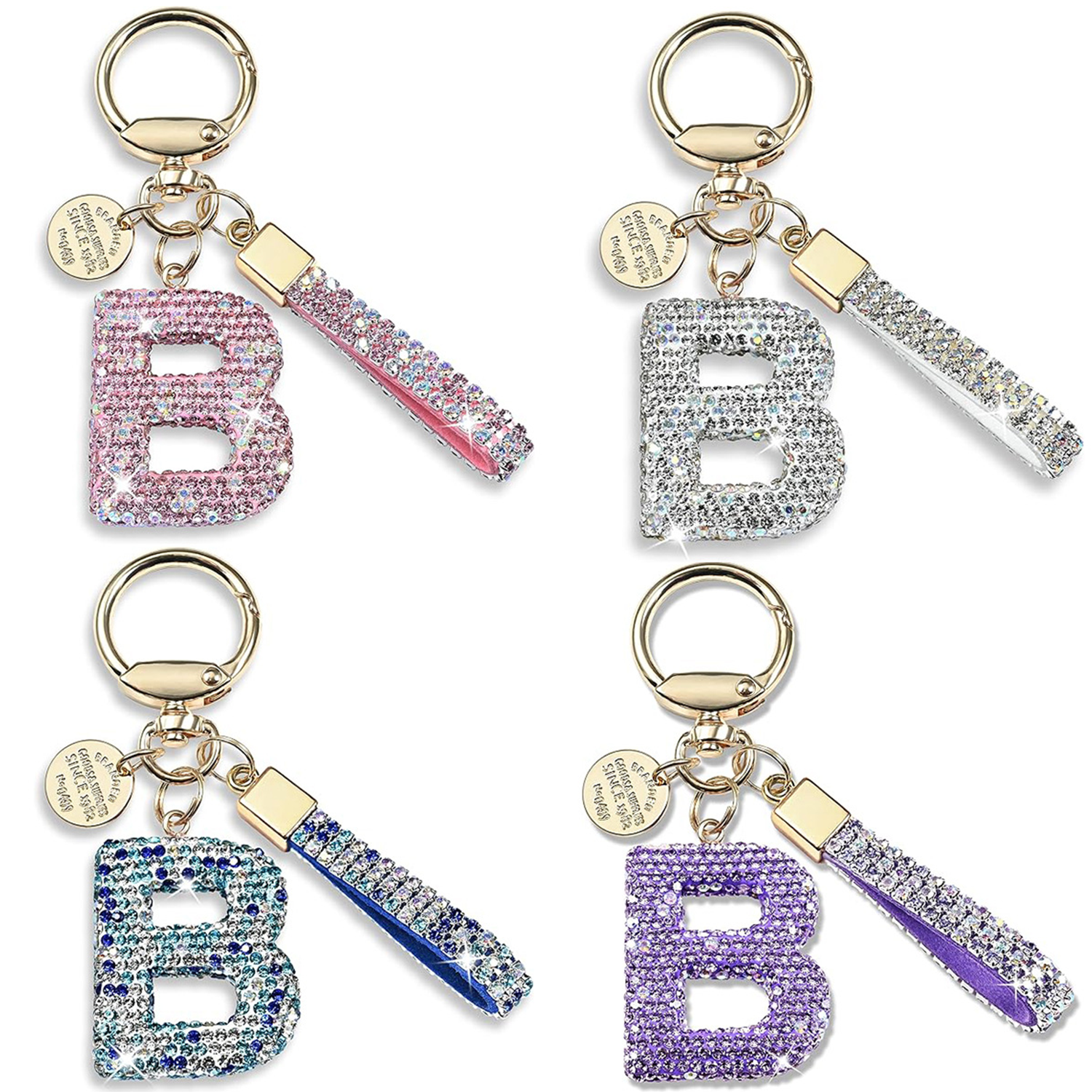 Sparkly Initial Letter Alloy Keychain 3