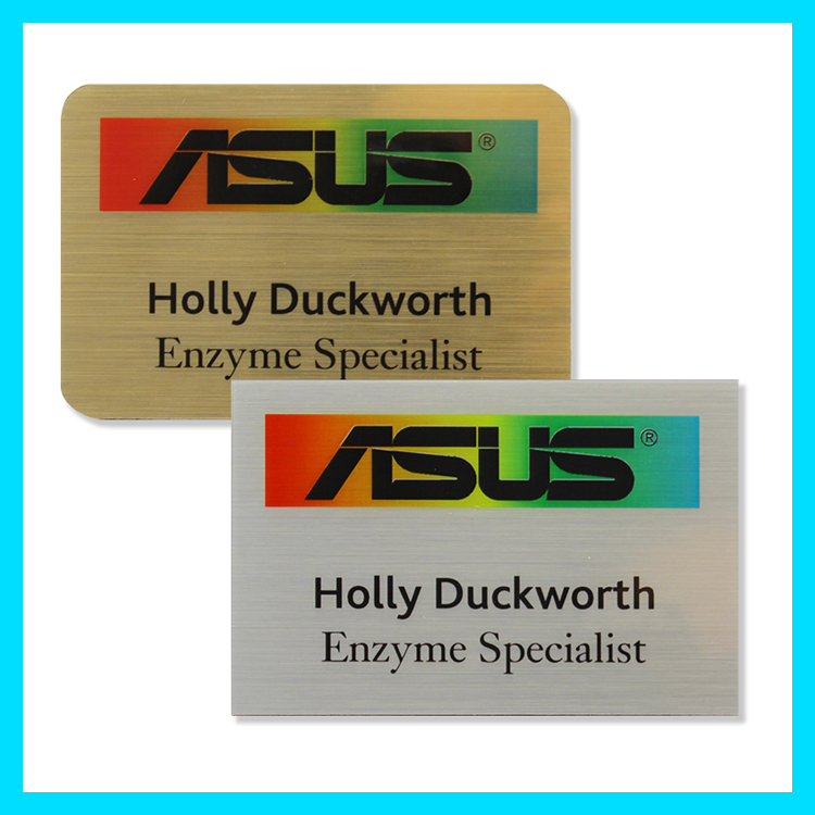 The Zeus full color metallic plastic name badge 2"x3" 3