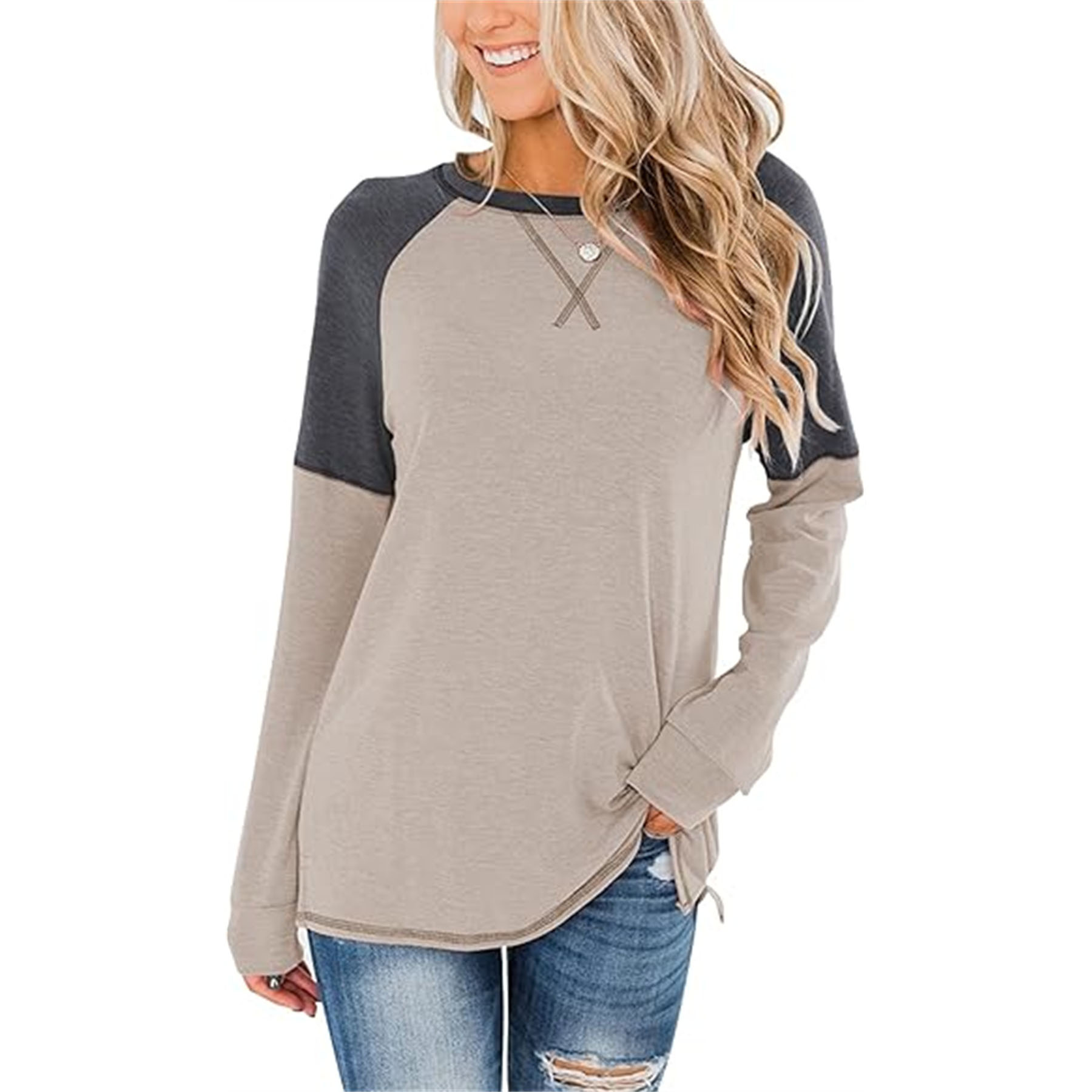 Women's Crew Neck Color Block Blouse 8