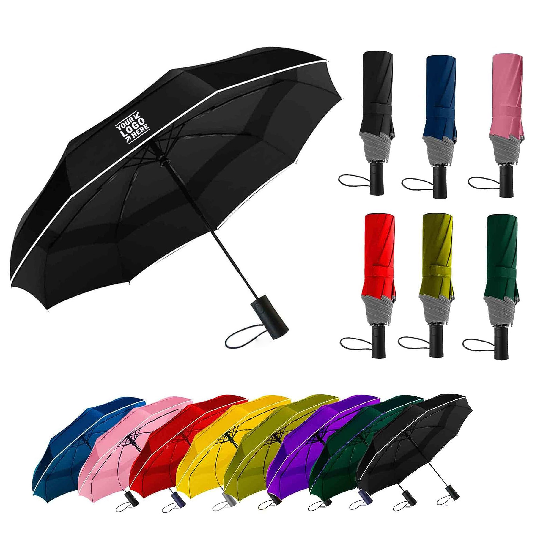 Double Canopy Vented Waterproof Compact Folding Golf Large Windproof Travel Umbrella 2