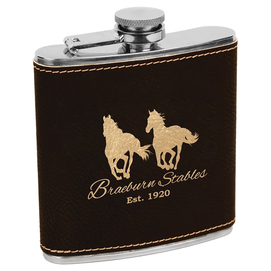 6 oz. Black/Gold Leatherette Stainless Steel Flask 2