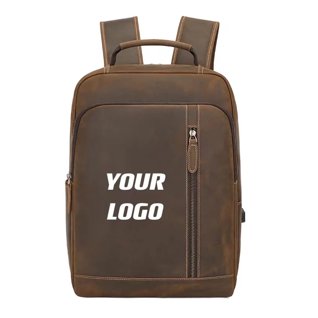 Custom 15 Inch Laptop Backpack Genuine Leather 11