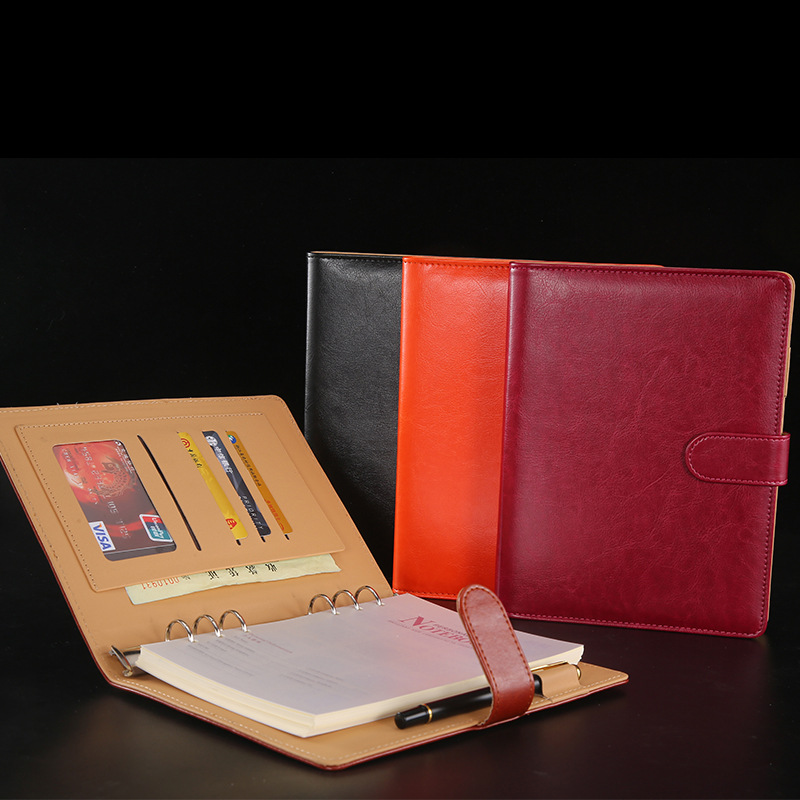 Refillable A5 PU Leather Spiral Notebook with Card Slots & Pen Holder 2