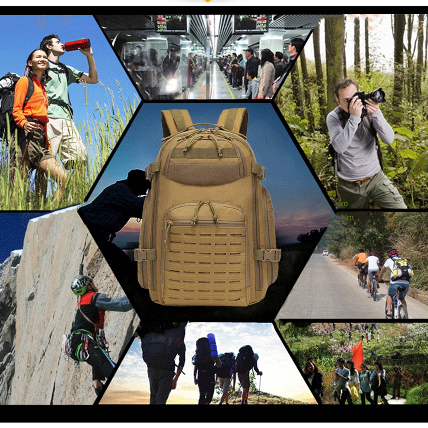 Mountaineering Hiking Backpack Waterproof Multifunction 4