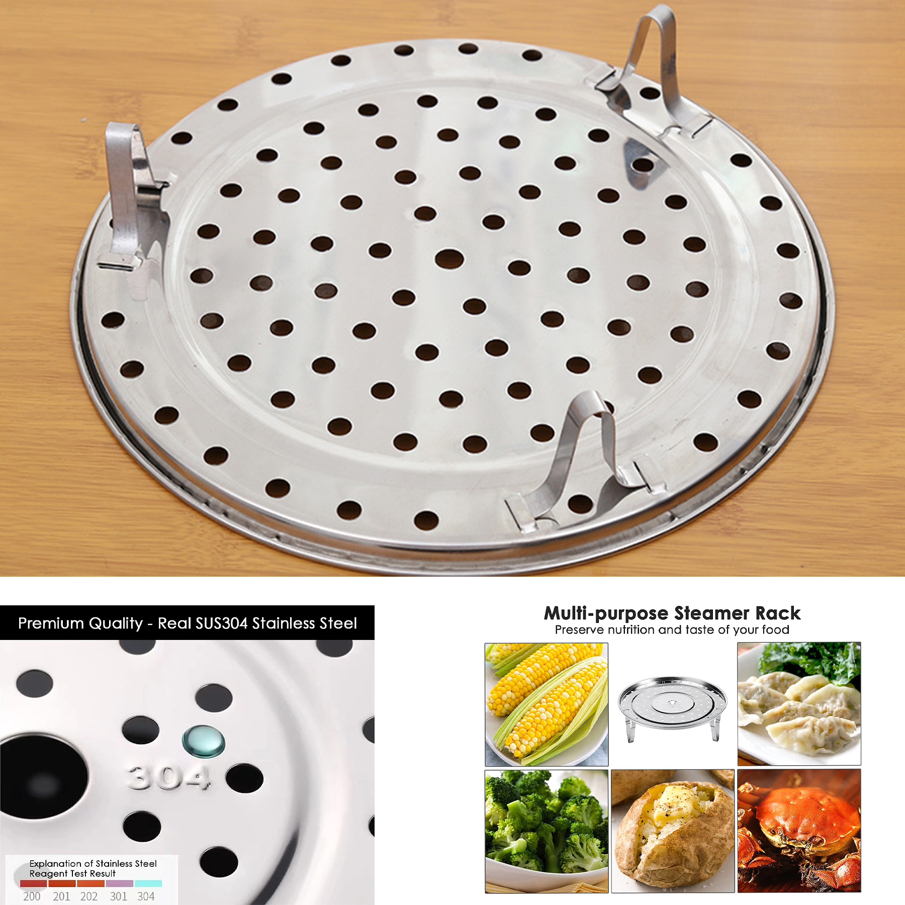 9inch 9 5/16" x 9 5/16" 304 Stainless Steel Steaming Rack