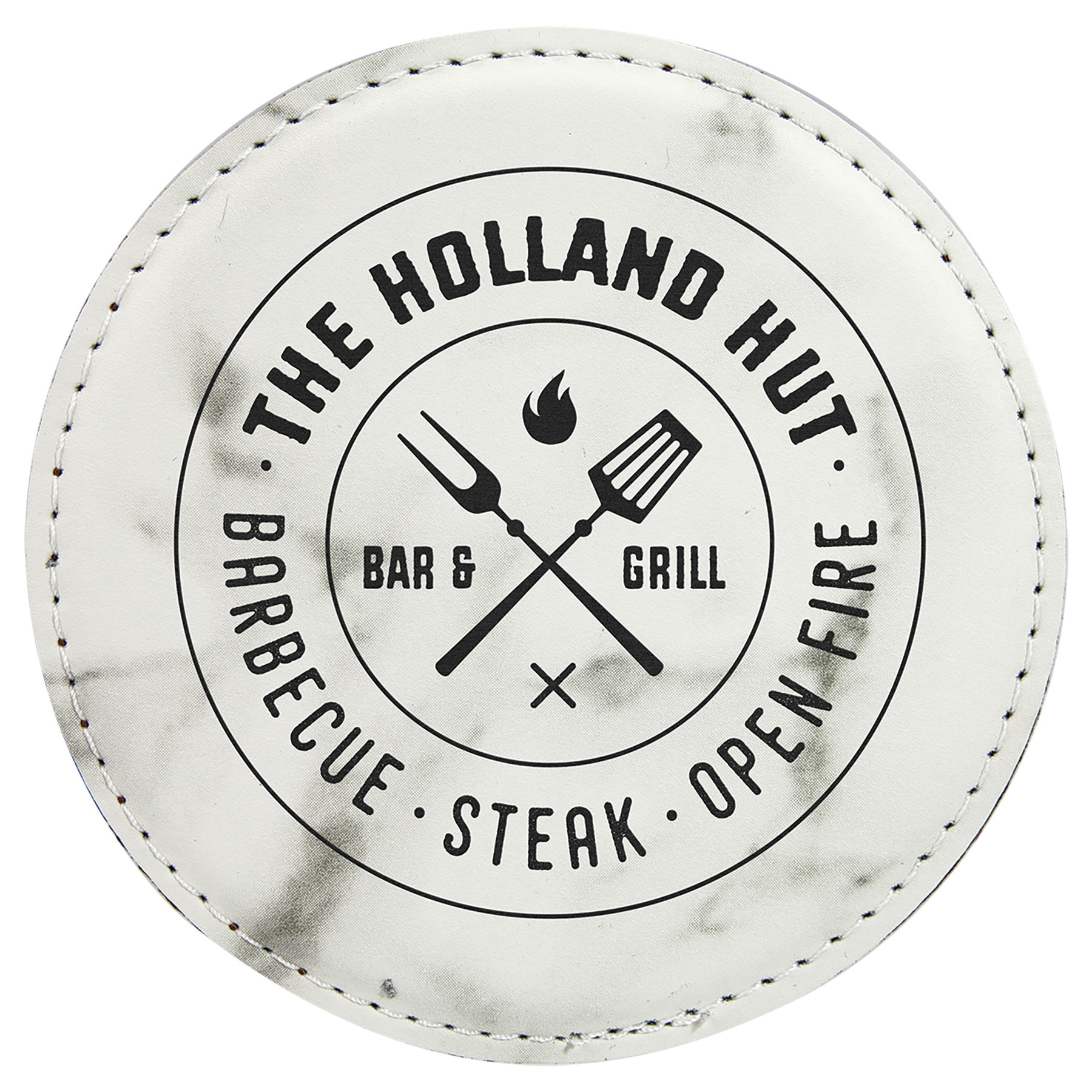 4" Round White Marble Leatherette Coaster 2
