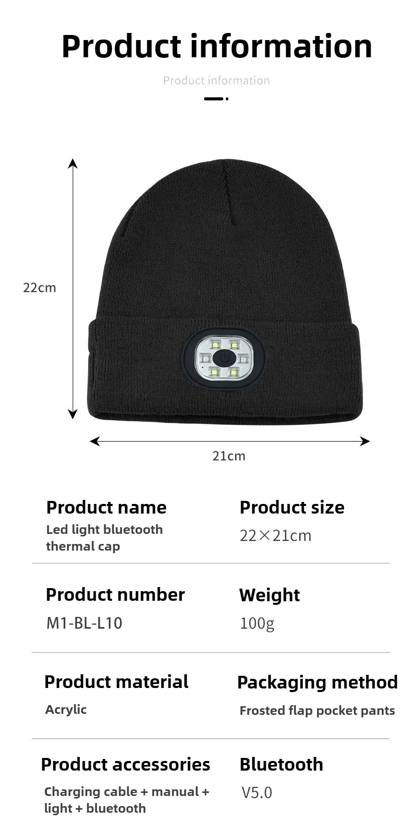 Bluetooth Beanie with LED Lights and Speakers - Rechargeable Unisex Winter Tech Hat 4