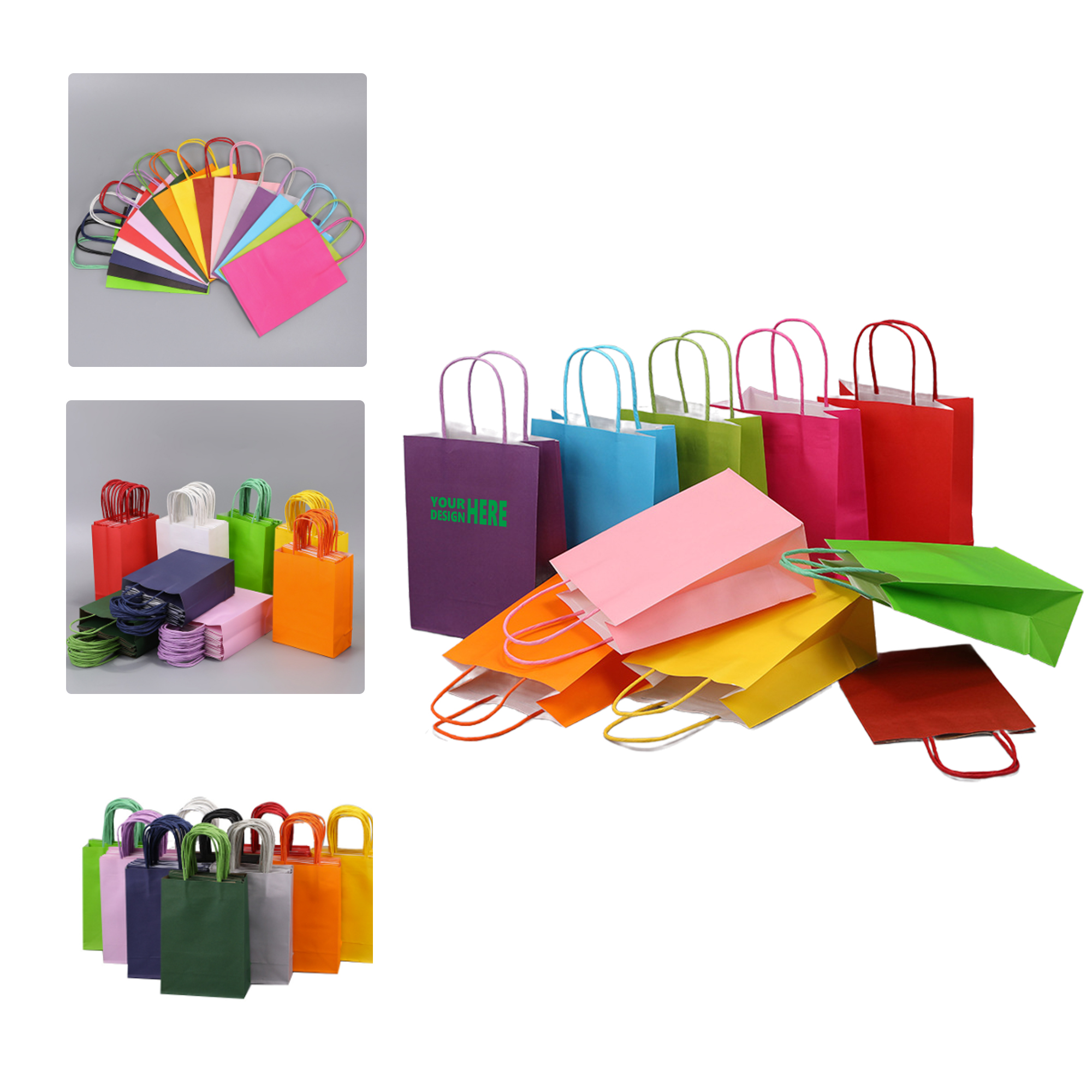 MOQ 50 Colorful Kraft Paper Bags Simple Tote Gift Packaging Custom Logo 2