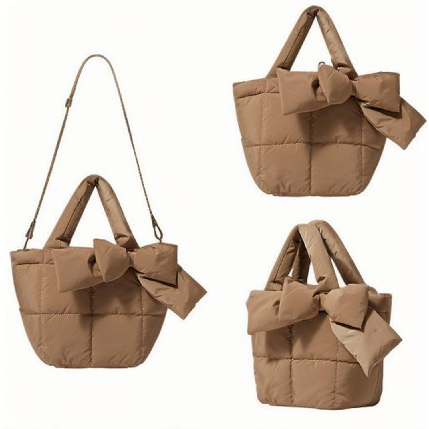 Female Simple Soft Down Bowknot Handbag Tote Bag 10