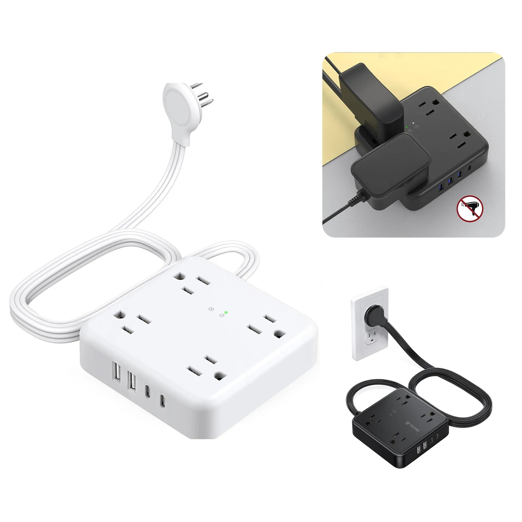 6ft Surge Protector Power Strip USB Charging Ports 3
