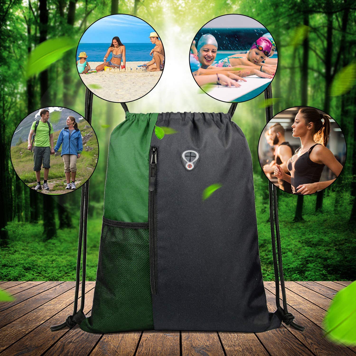 Drawstring Backpack with Zipper and Mesh Pockets 8