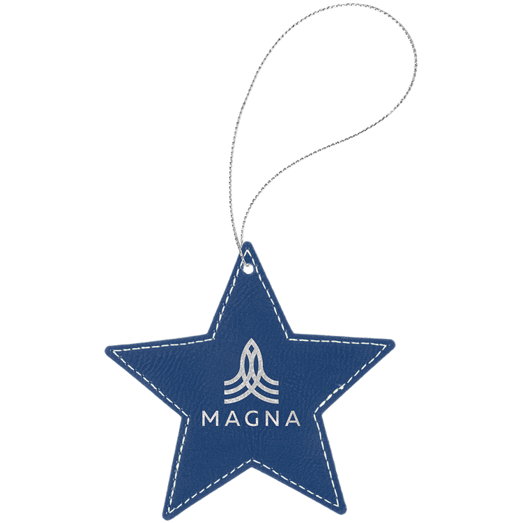 Blue/Silver Leatherette Star Ornament with Silver String 2