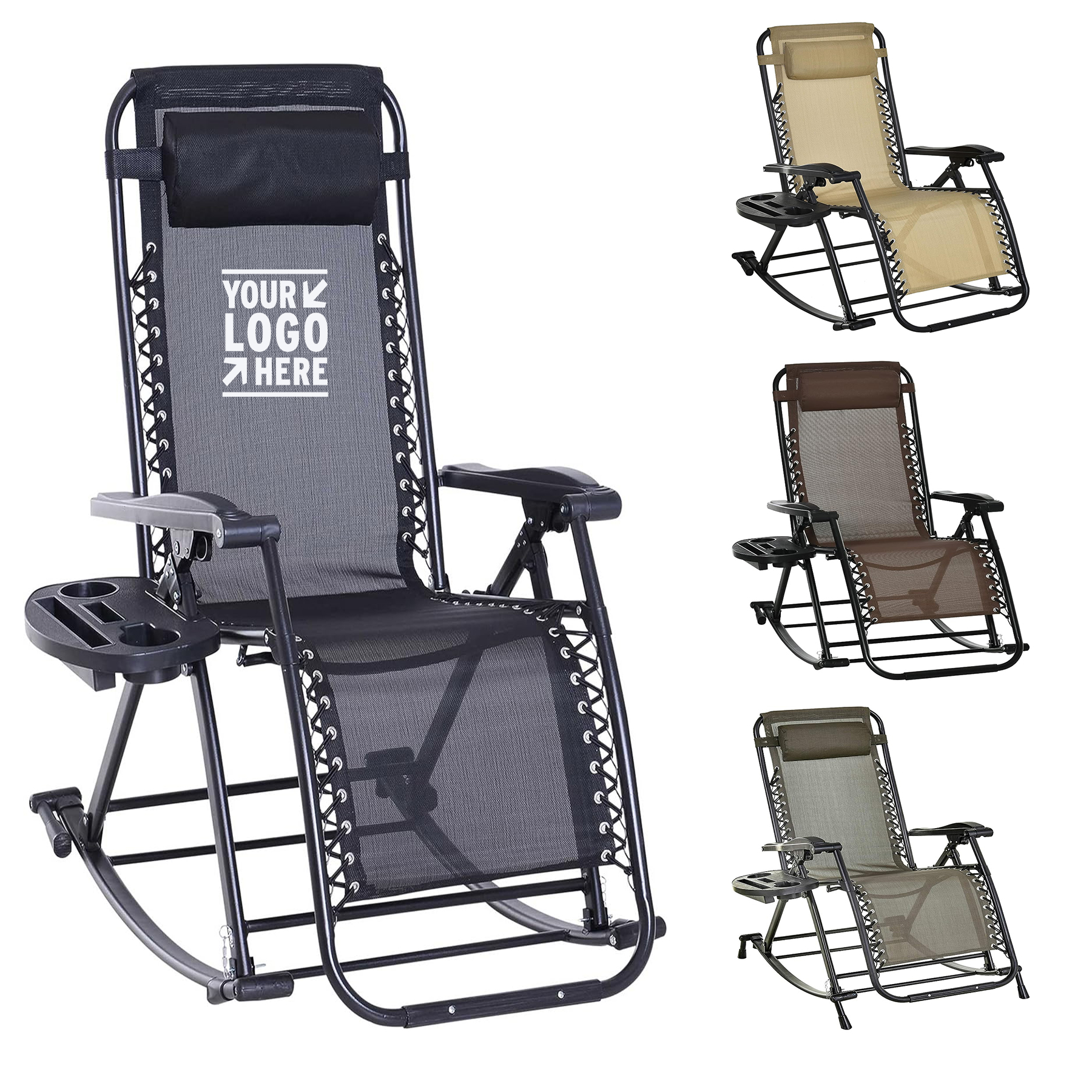 Outdoor Foldable Reclining Anti Gravity Lounge Rocker w/Pillow Chair 1