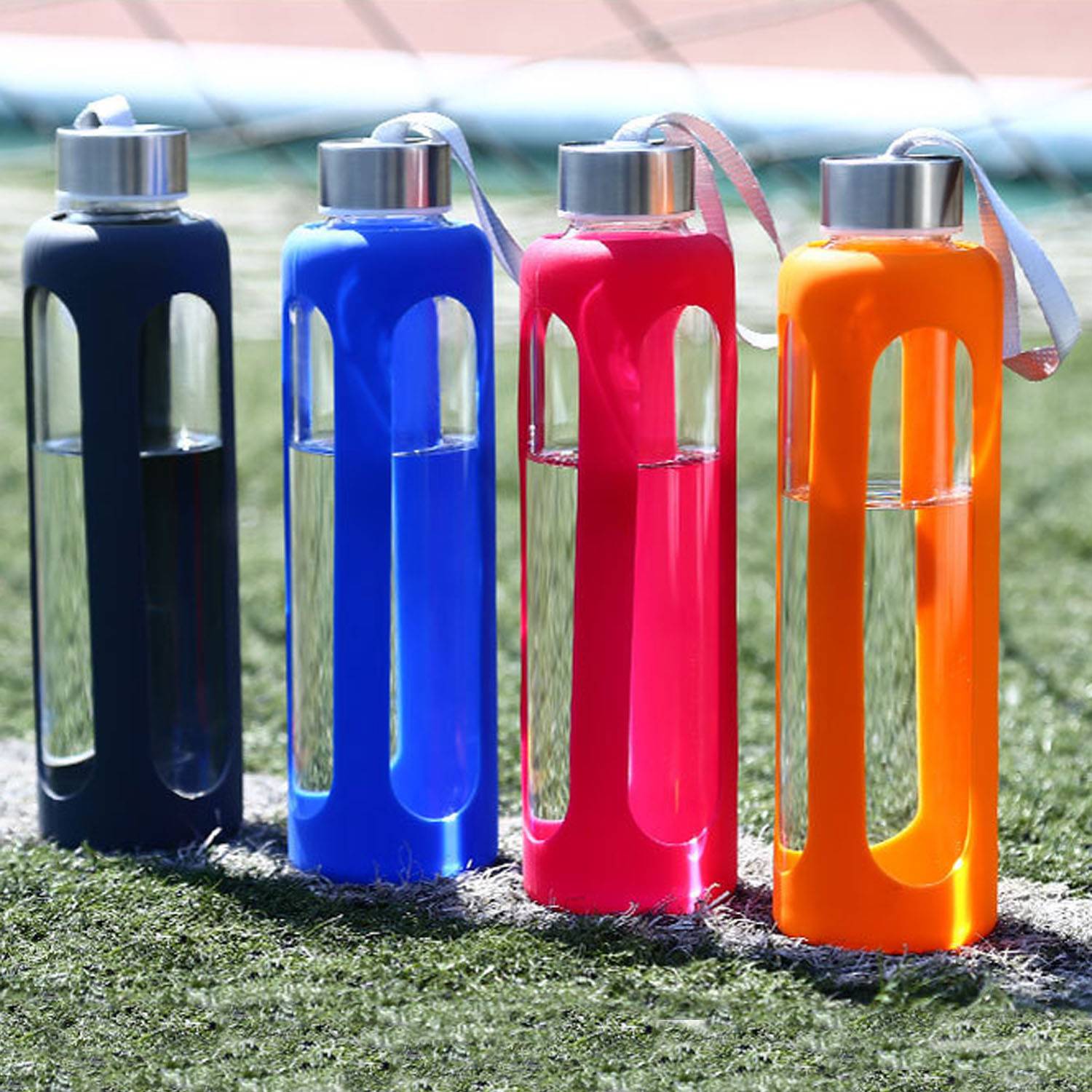 19oz Portable Silicone Sleeve Glass Sports Water Bottle 8