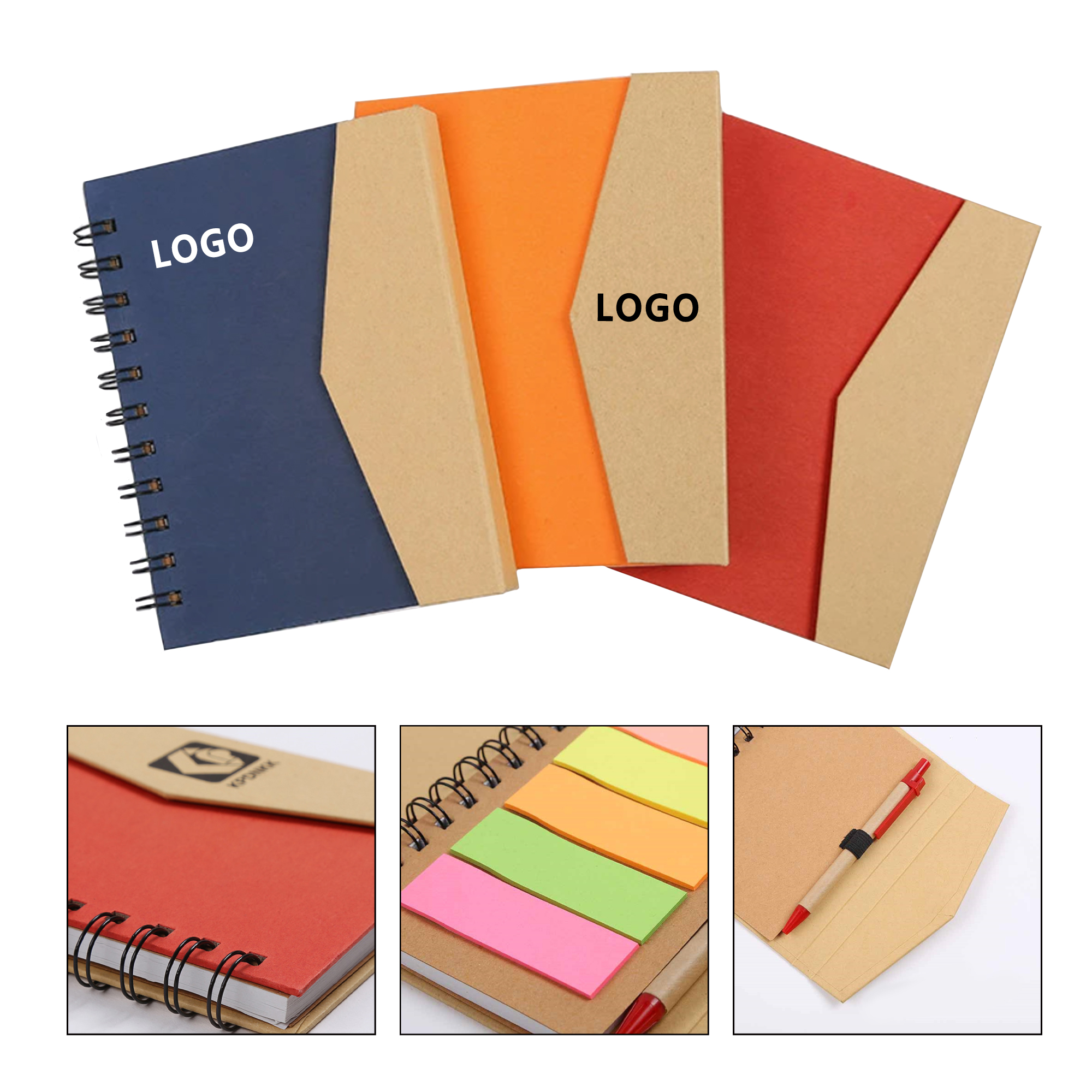 Kraft Paper Spiral Sticky Notes Notebook with Pen 2
