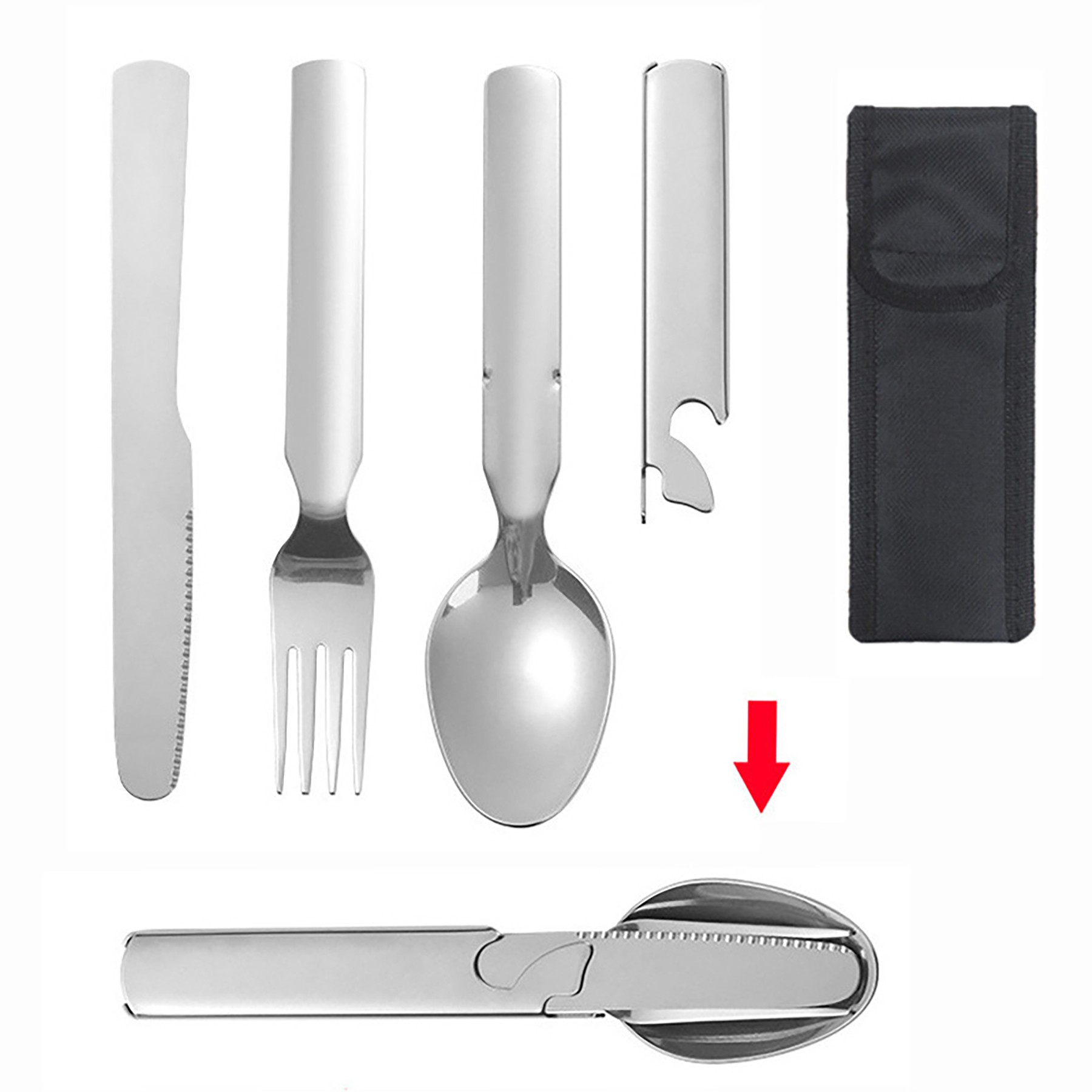Portable Cutlery Knife Fork Spoon Bottle Opener 4-In-1 Set 4