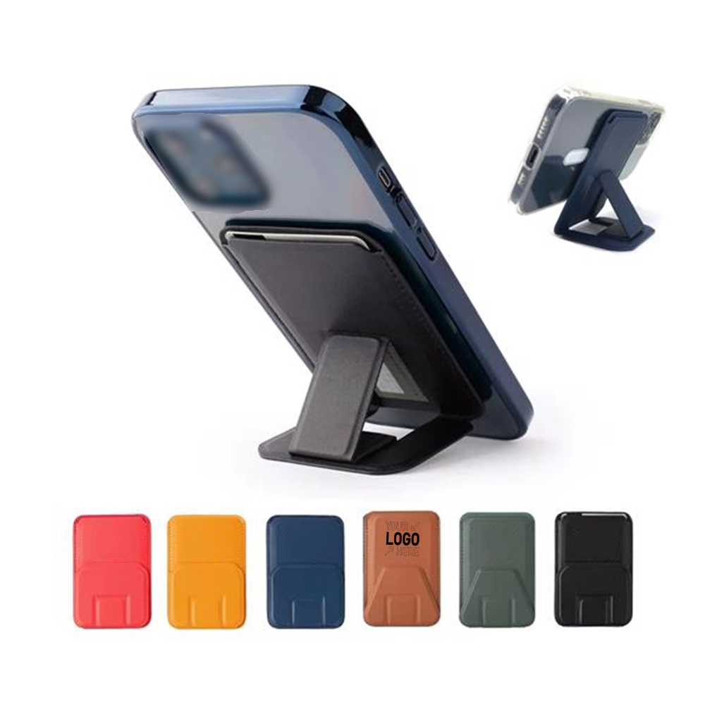 Magnetic Leather Wallet Cards Holder Stand with Kickstand