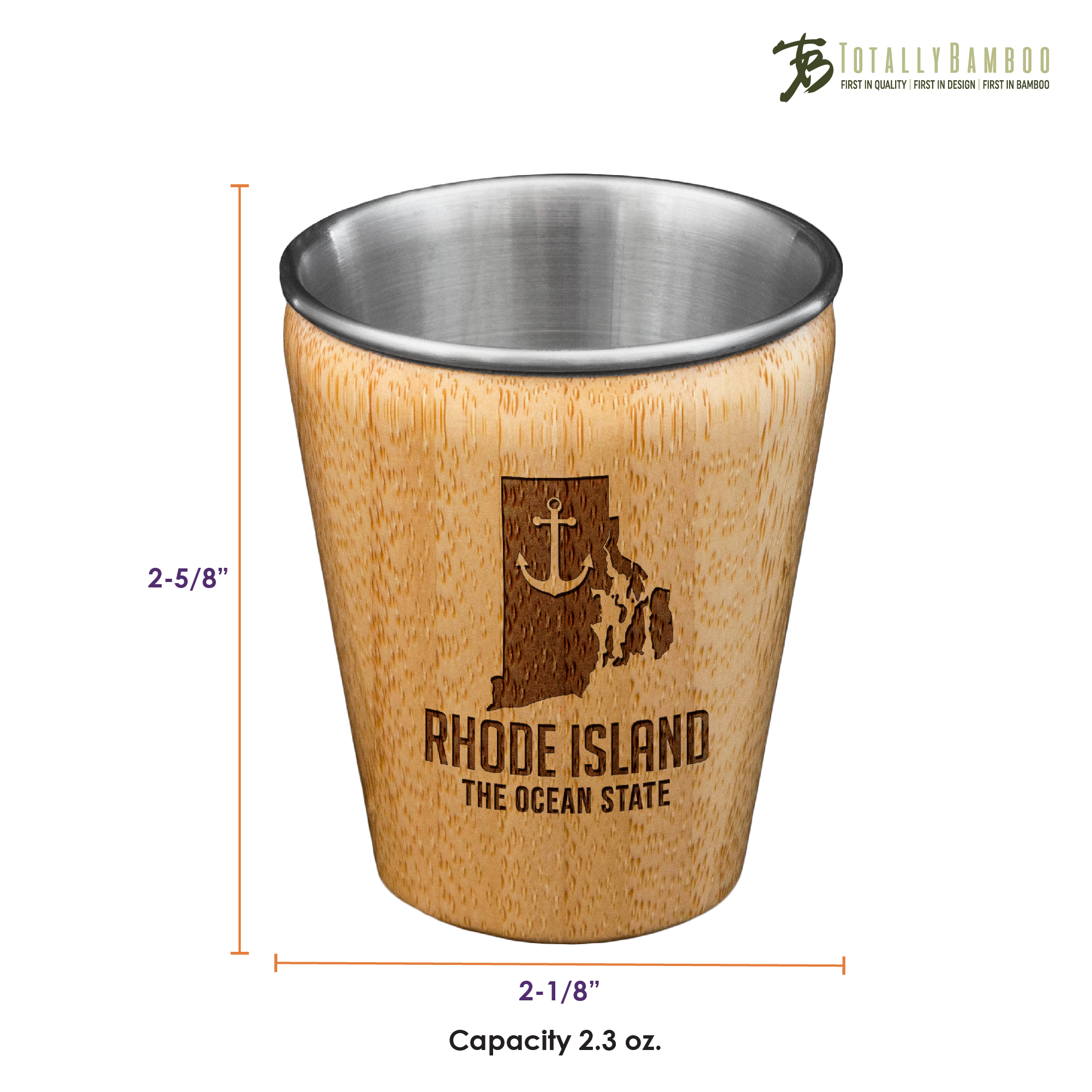 Rhode Island State Bamboo and Stainless Steel Shot Glass 3