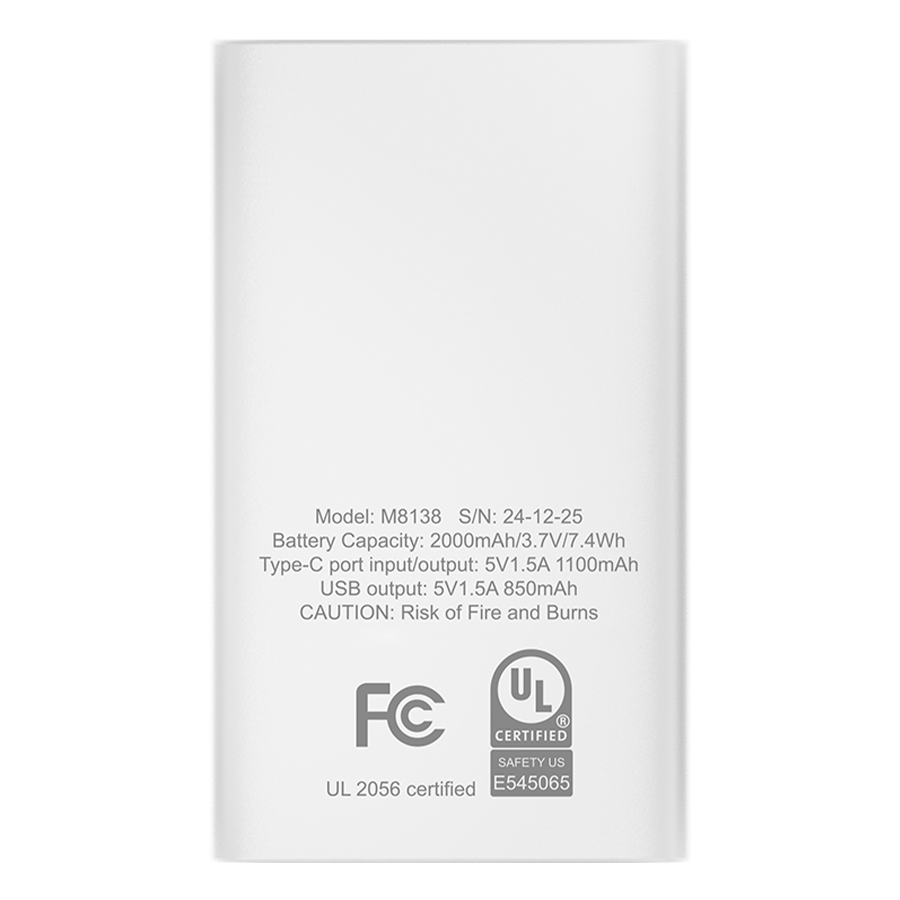 UL Certified 2000mAh Dual Port Compact Power Bank – Smaller Than a Credit Card Travel Charger 24