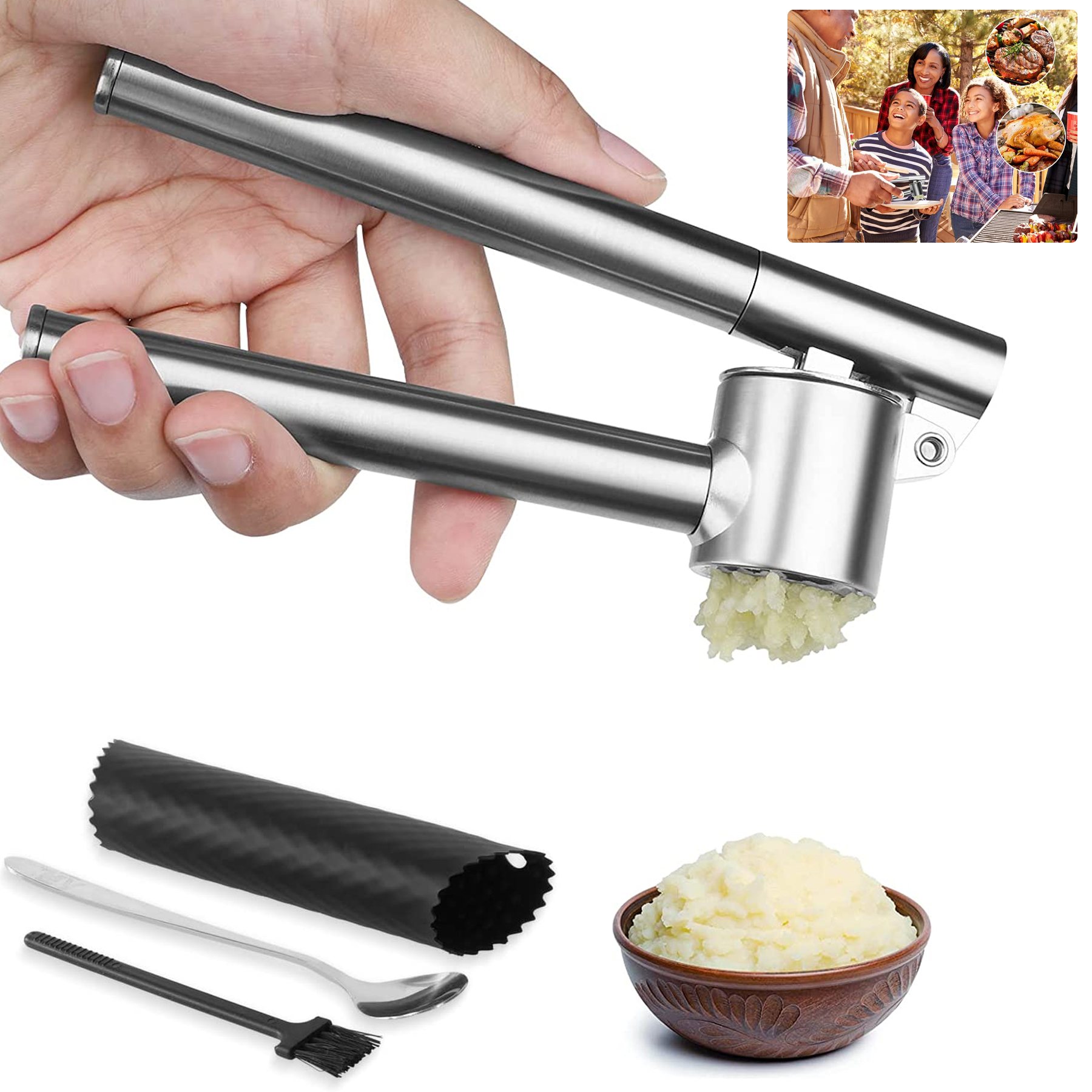 Stainless Steel Garlic Crusher and Peeler Set 3