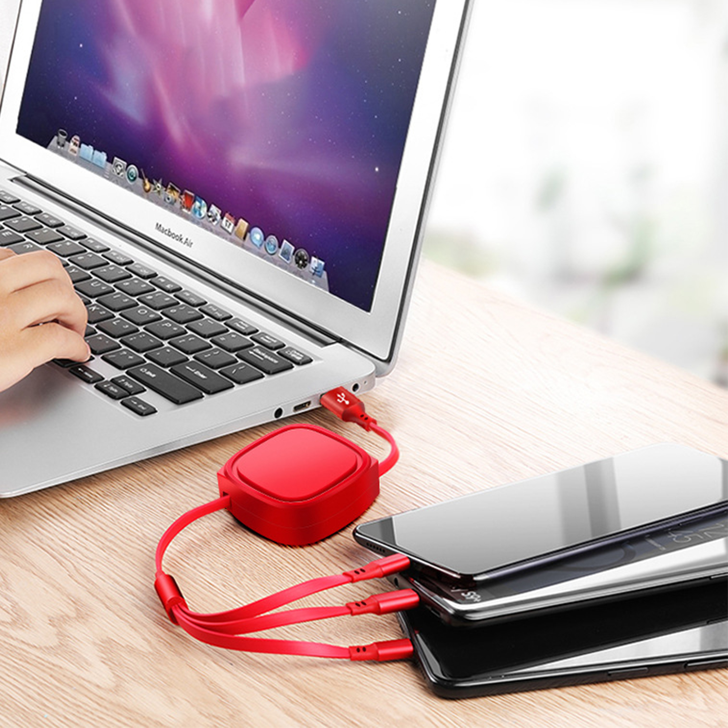 Abs Retractable 3-In-1 Usb Charging Cable ?C Portable And Easy To Use 1